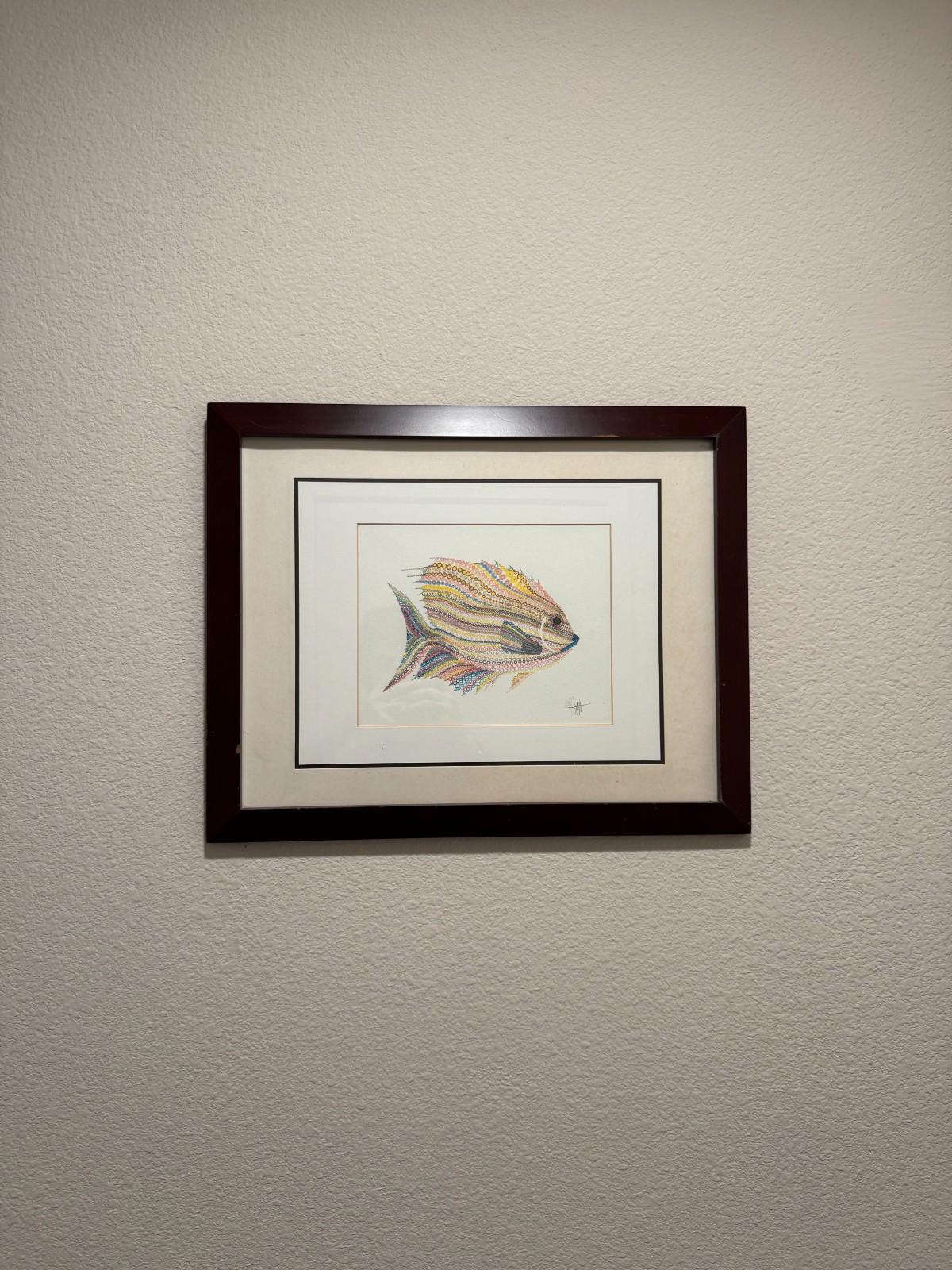 Scott Wright La Jolla Artist Framed Lionfish Watercolor Artwork Framed Bird Rock