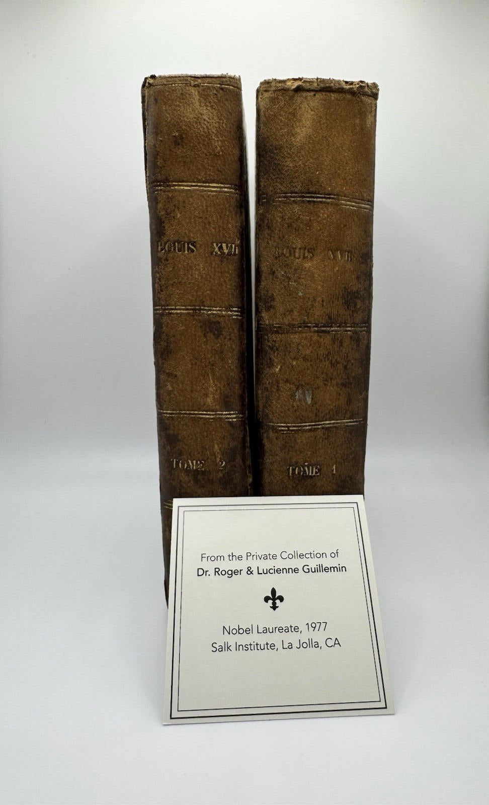 French 1868 LOUIS XVII Leather Paris Tome 1 & 2 Set of Two - Roger Guillemin 77