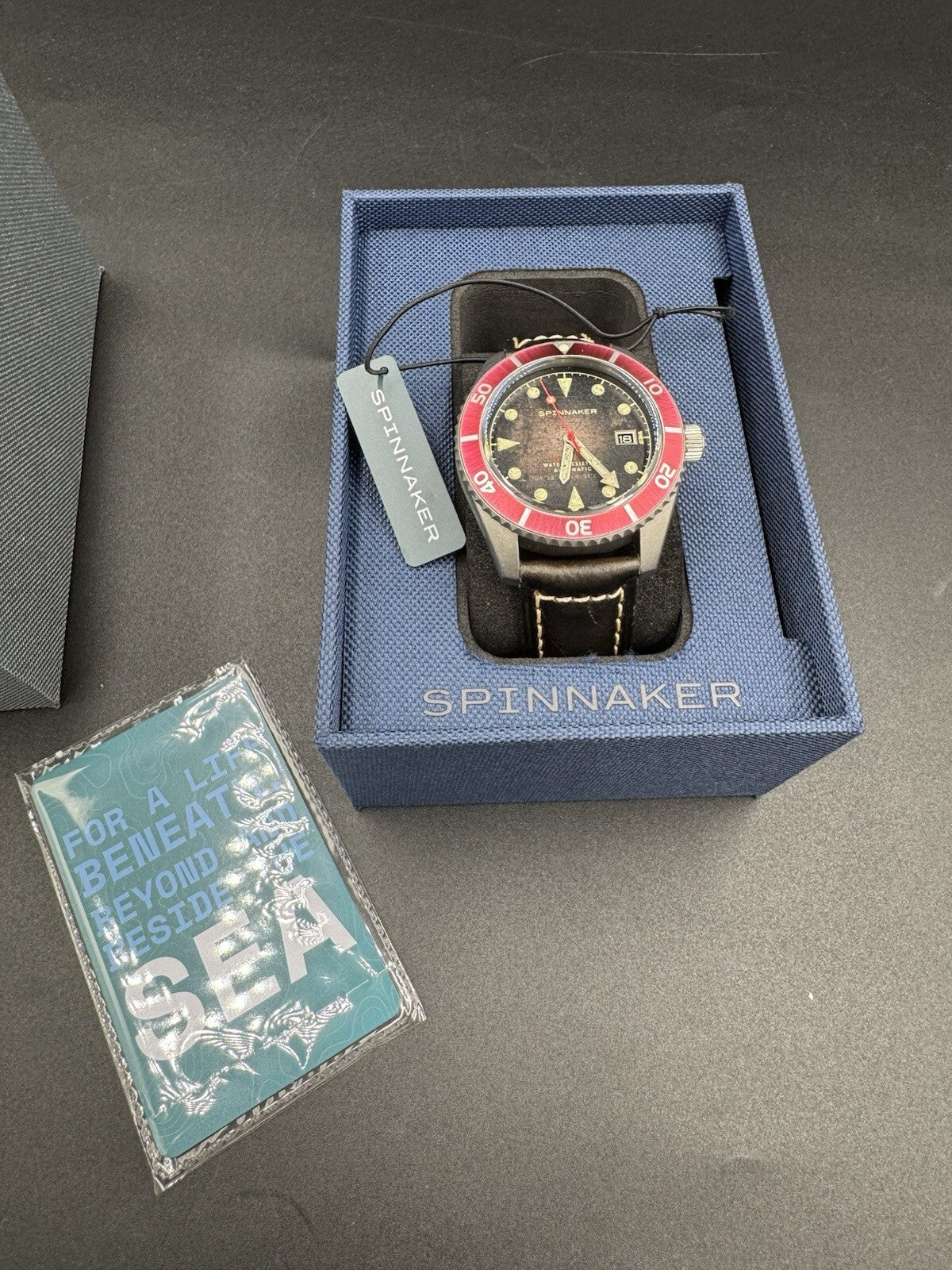 Spinnaker Wreck Red Ring and Gray with Leather Black Dial Wristwatch SP-5089-01