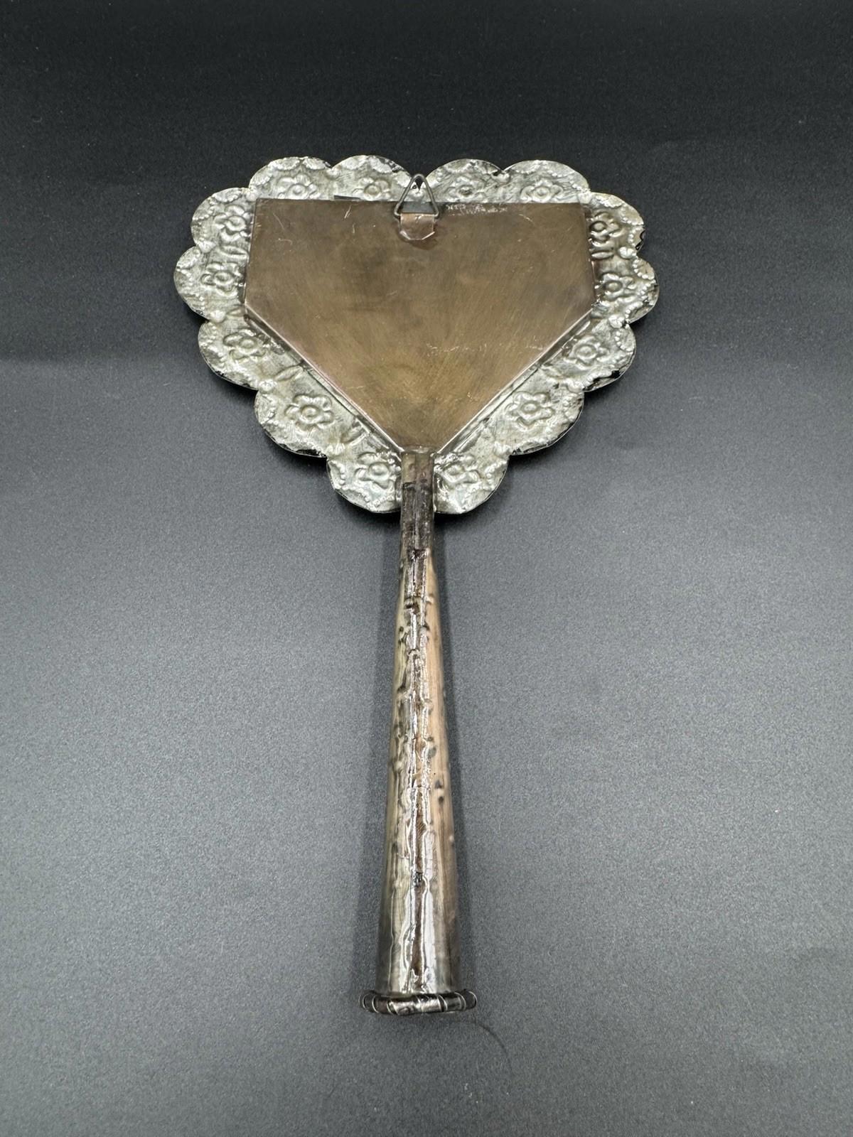 Vintage San Miguel de Allende Hojalata Heart Hand Mirror Tin Folk Art Mexico