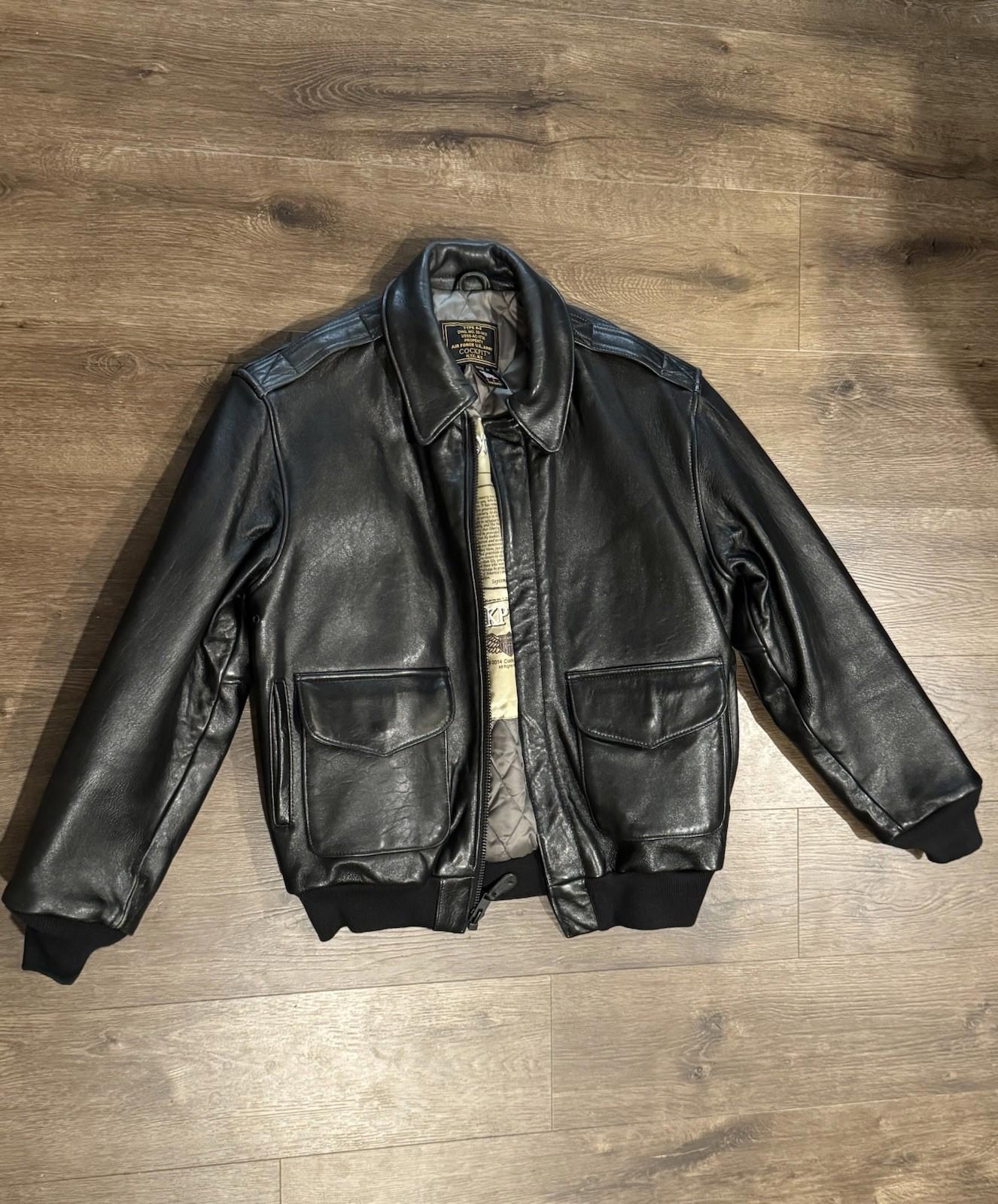 COCKPIT USA Type A-2 Air Force US Army DWG 30-1415 D Brown Leather Jacket Mens S