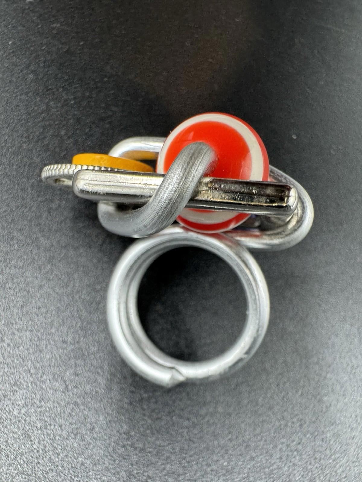 Handmade Bauhaus Inspired Aluminum Puzzle Ring Argentine Designer Striped Bead M