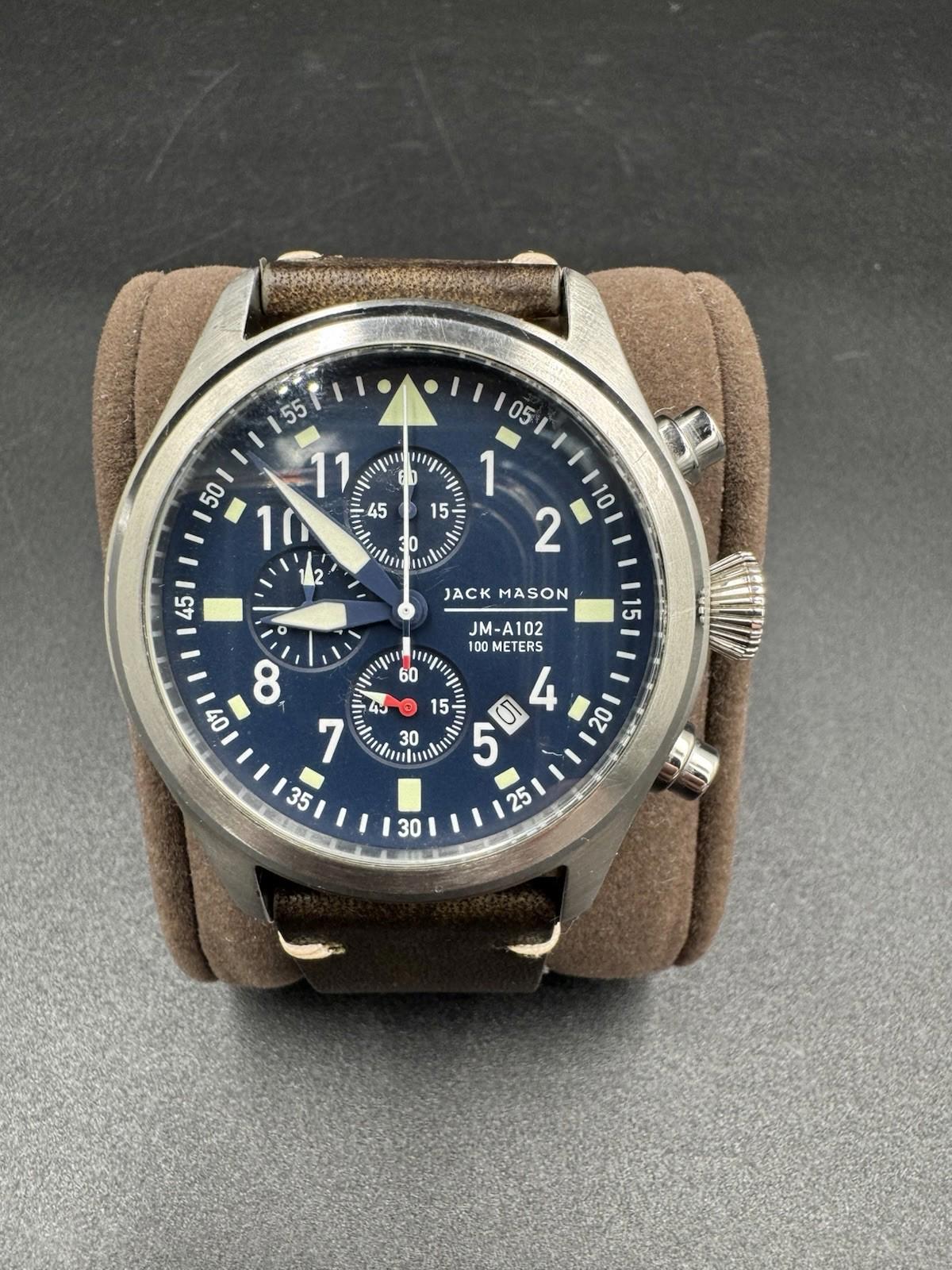 Jack Mason Men's Chronograph Watch Aviator Saddle Leather Strap JM-A102-018 VG+