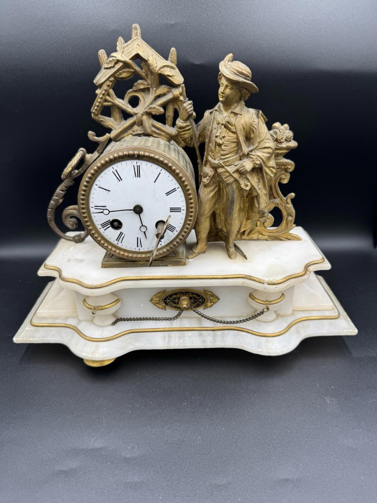 Antique Japy Freres Figural Musketeer Mantel Clock H. Molle