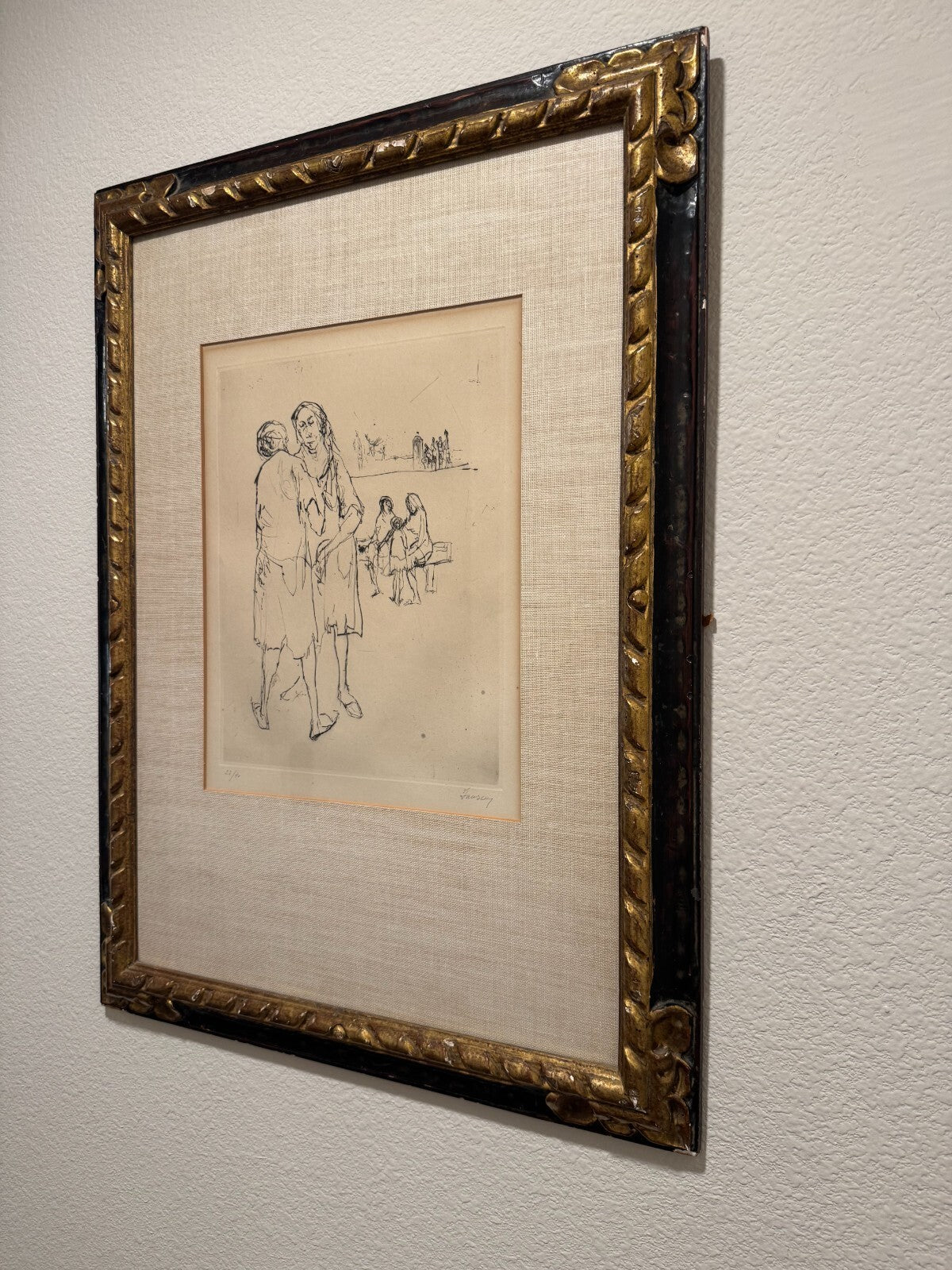 Fausey Limited Edition Etching 23/40 Women Figures Beach Scene Framed Good Condi