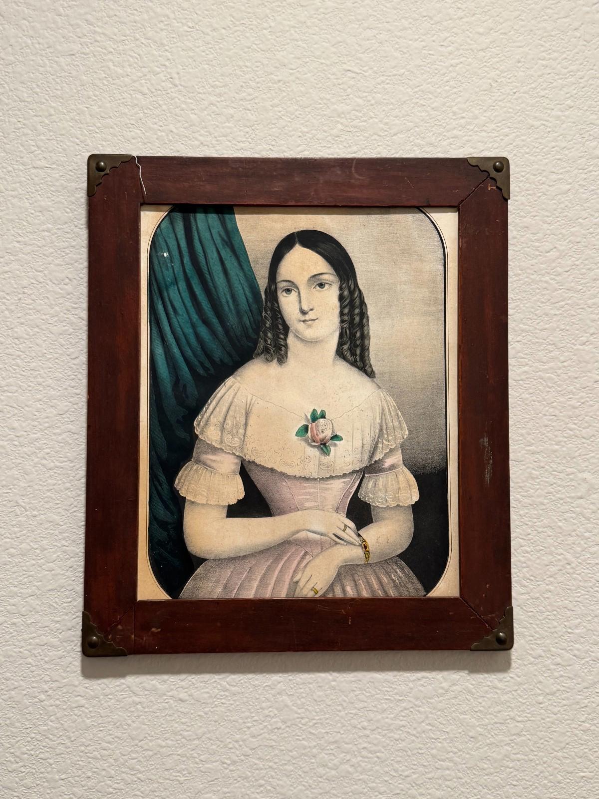 Antique Framed Victorian Lady Portrait Lithograph Chittenden