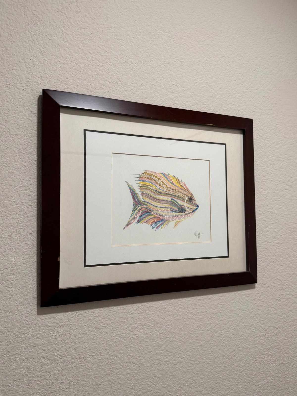 Scott Wright La Jolla Artist Framed Lionfish Watercolor Artwork Framed Bird Rock
