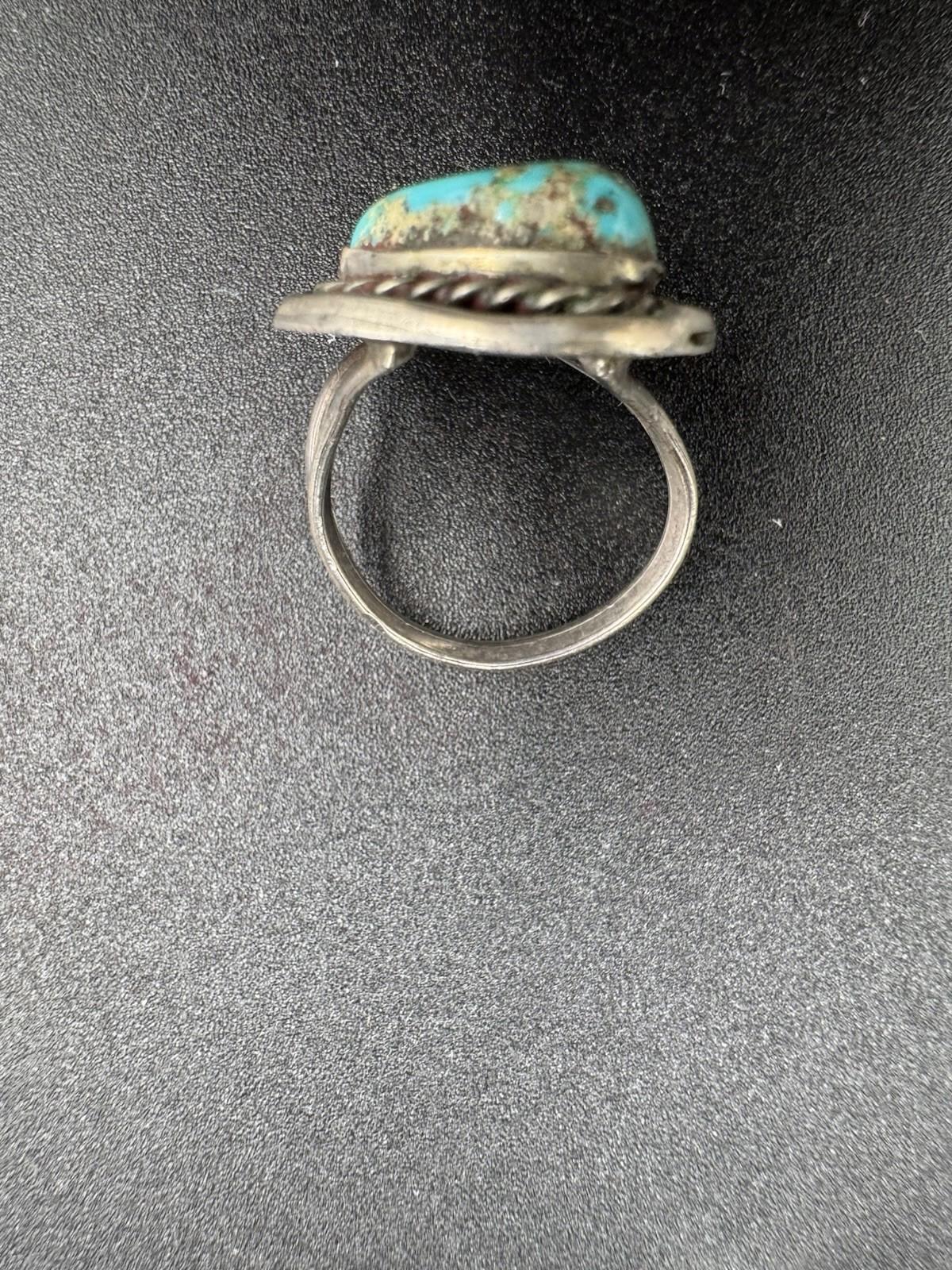 Vintage Navajo Turquoise Ring Sterling Silver Natural Stone Matrix Twisted Rope