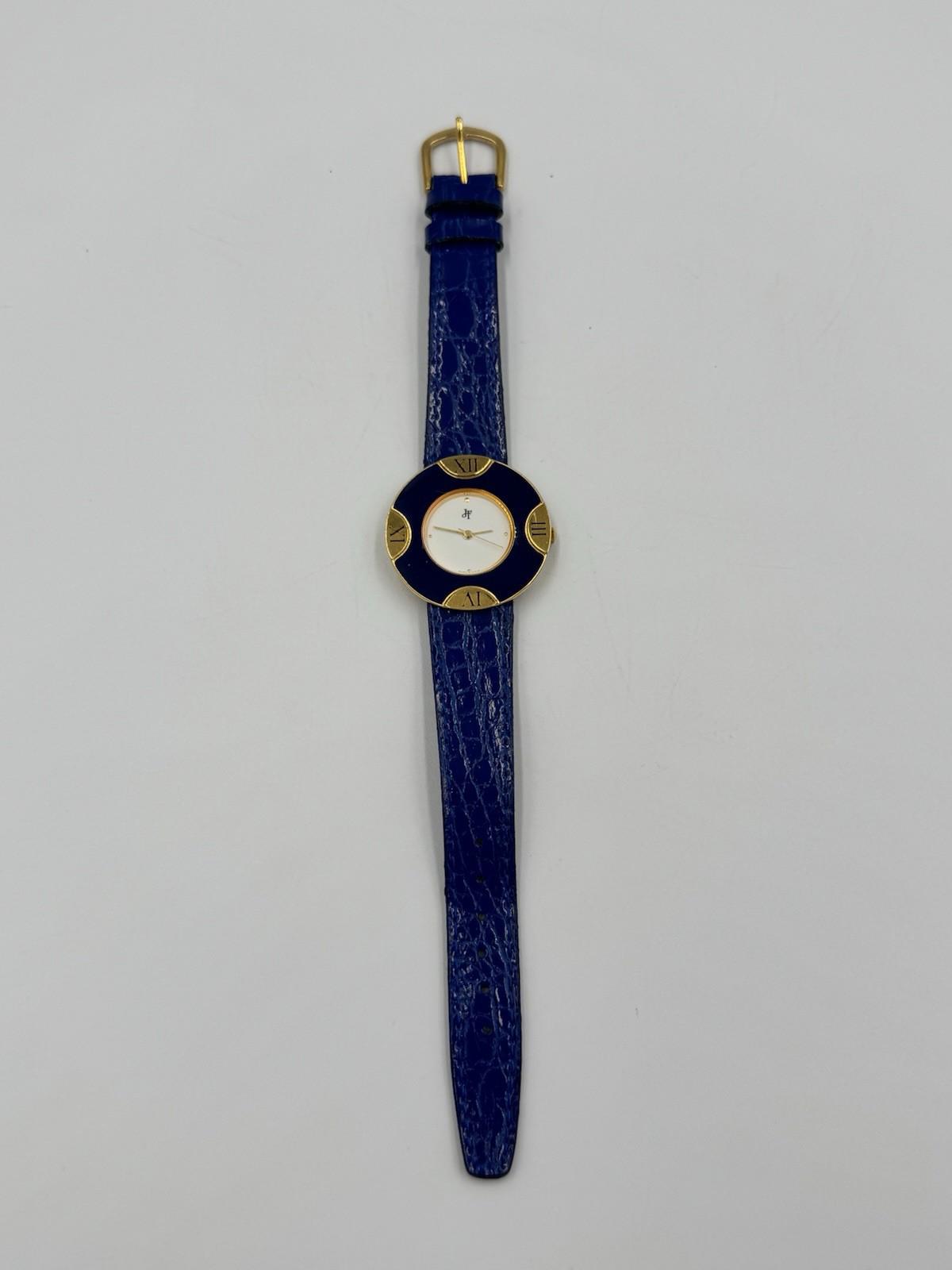 Jacques Farel Blue Gold Ladies Watch Japan Movement Leather