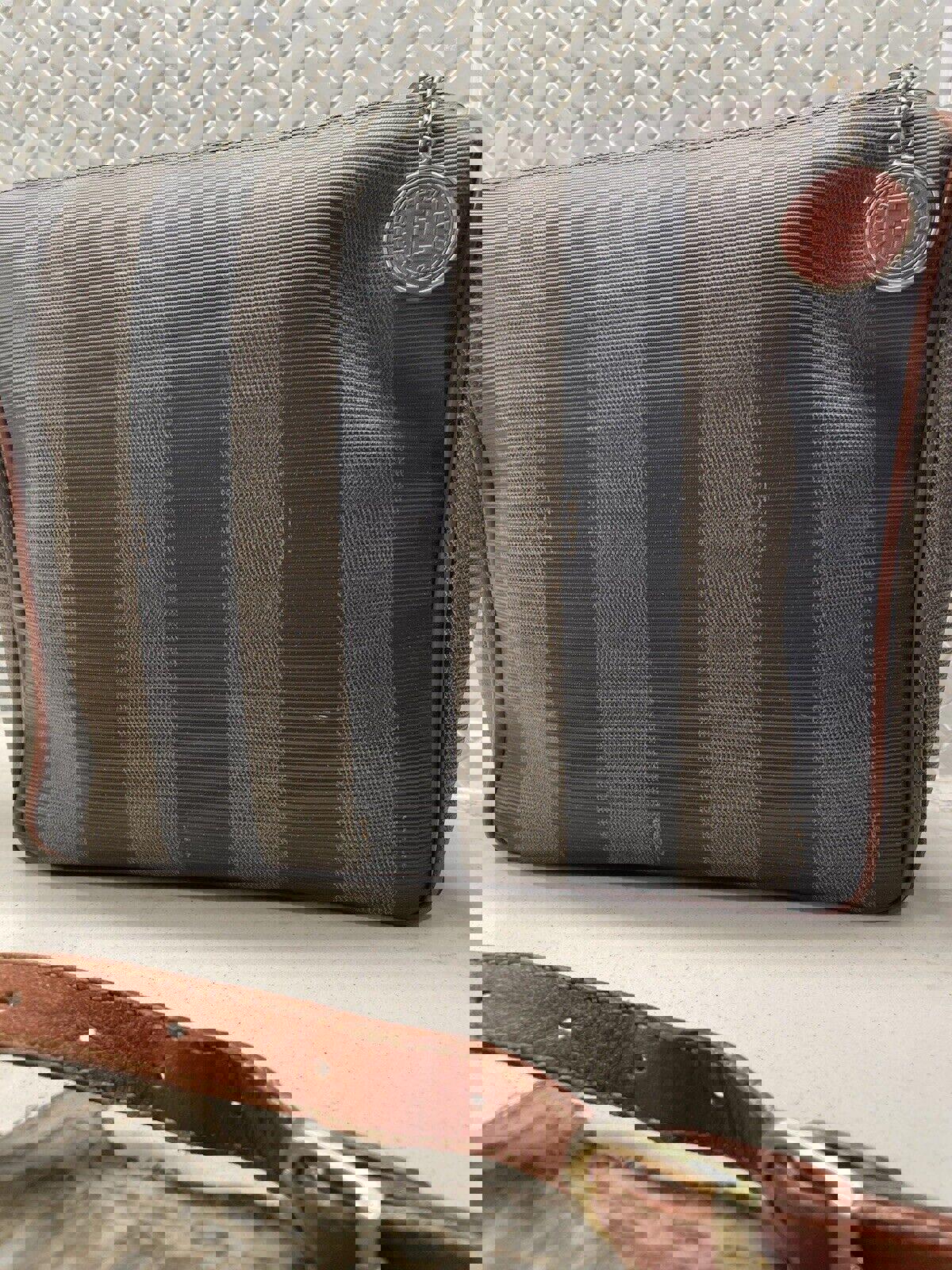 Vintage Fendi Pequin Striped Coated Canvas Crossbody Bag VG+