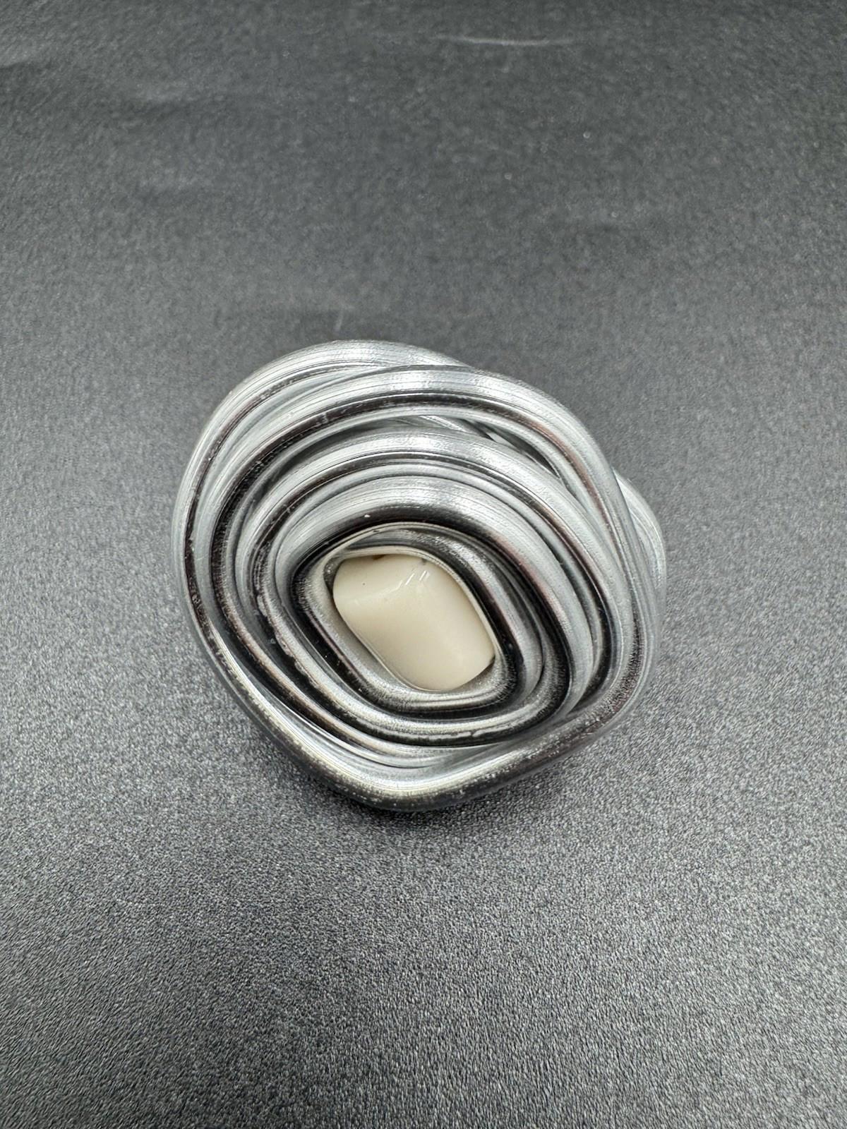 Handmade Bauhaus Inspired Aluminum Puzzle Ring Argentine Designer Beige Square M