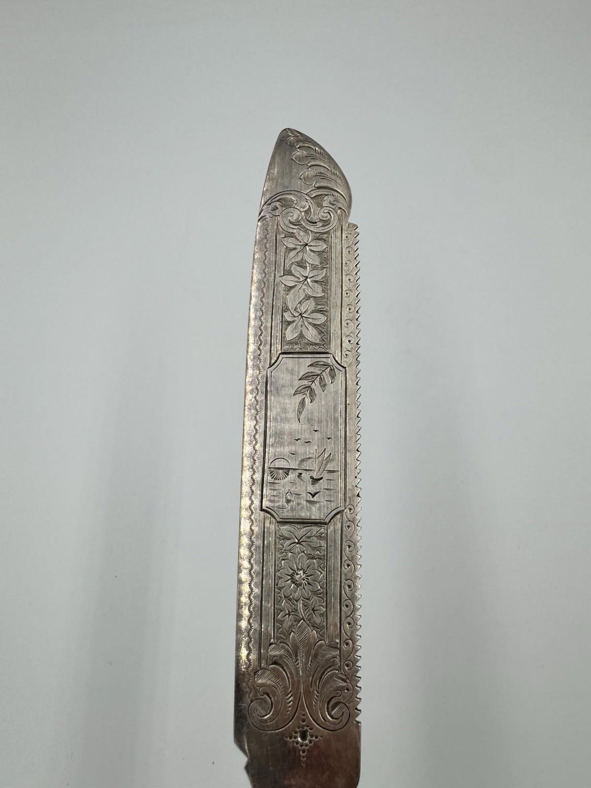 Victorian Mother of Pearl Fruit Cake Bread Knife Sterling Silver Blade Design VG
