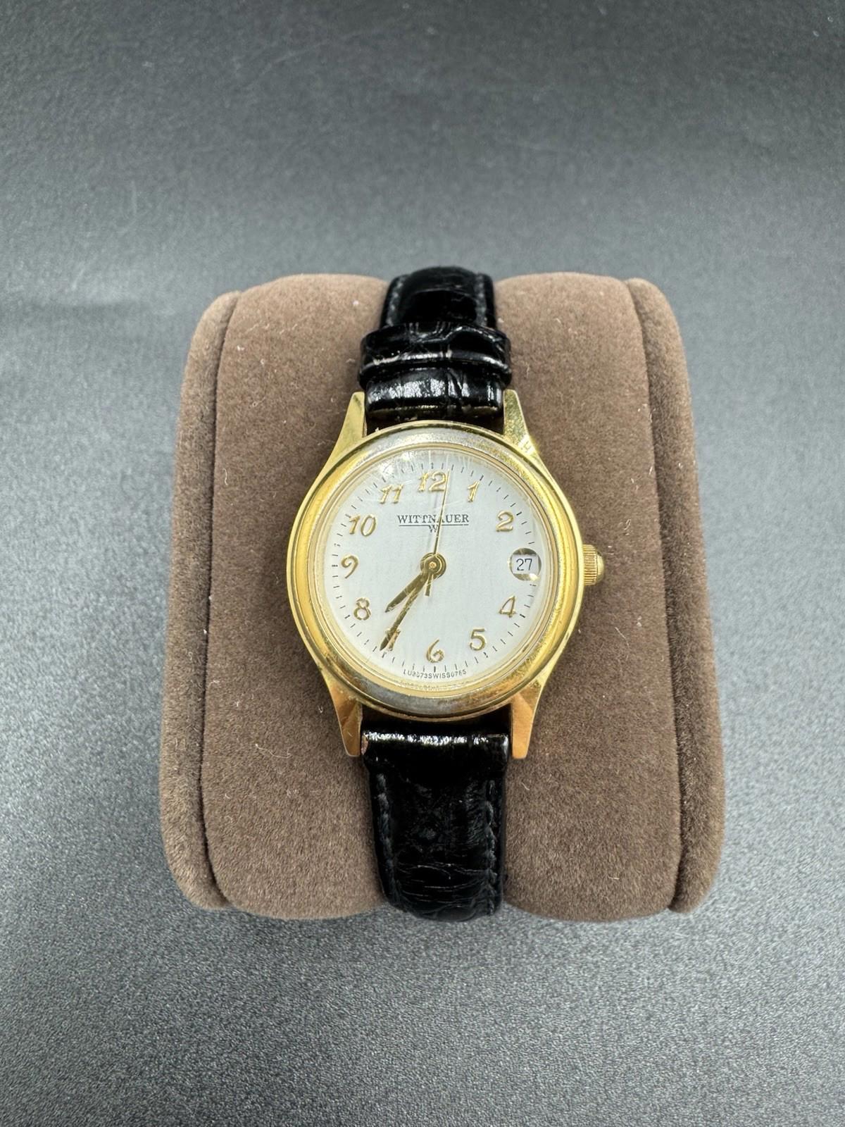 Vintage Wittnauer Women's Gold Tone Quartz Watch White Dial Date Swiss Made