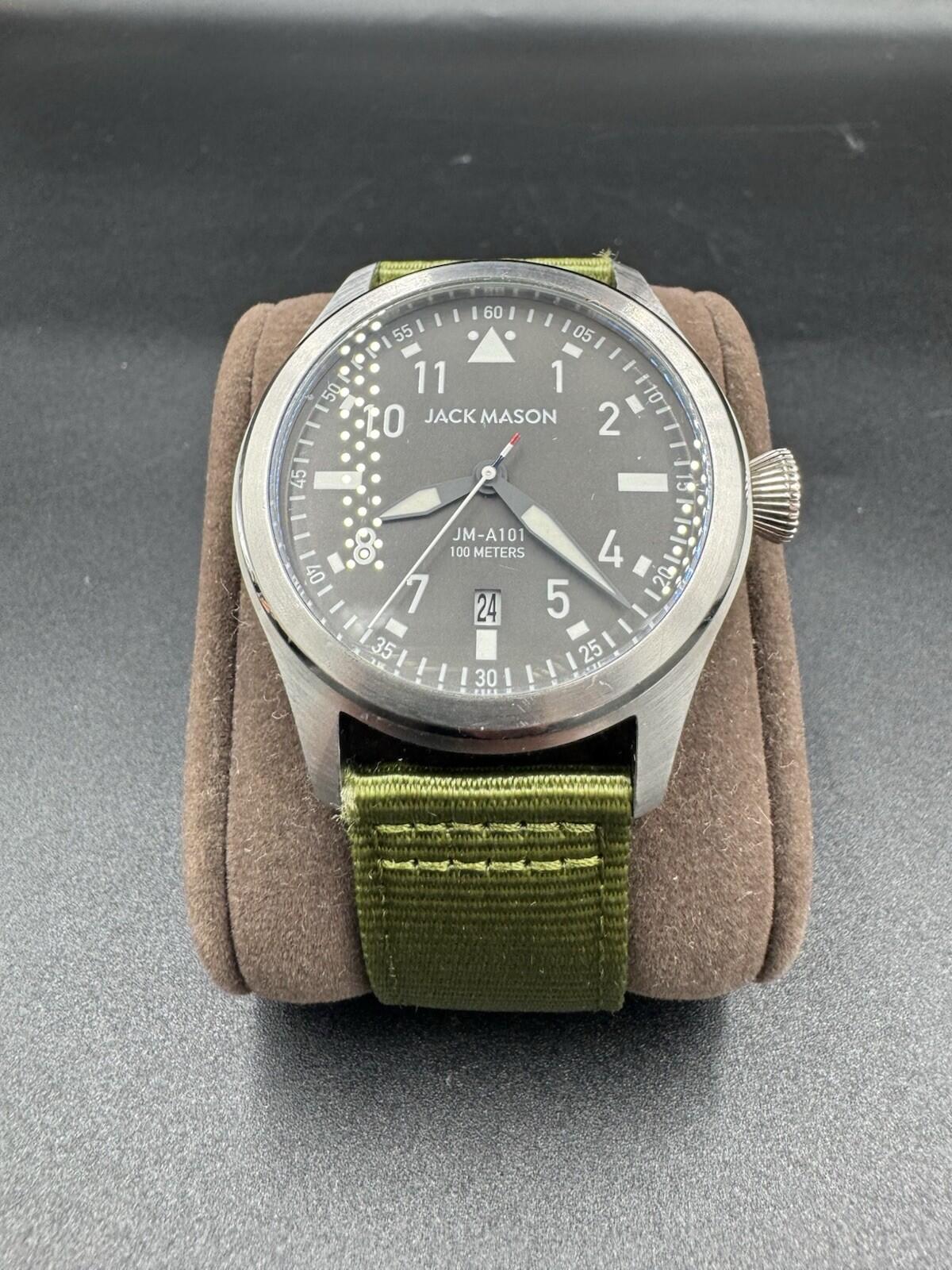 Jack Mason Aviation JM-A101-204 Green Nylon Strap 42mm Pilot Watch Missing Screw