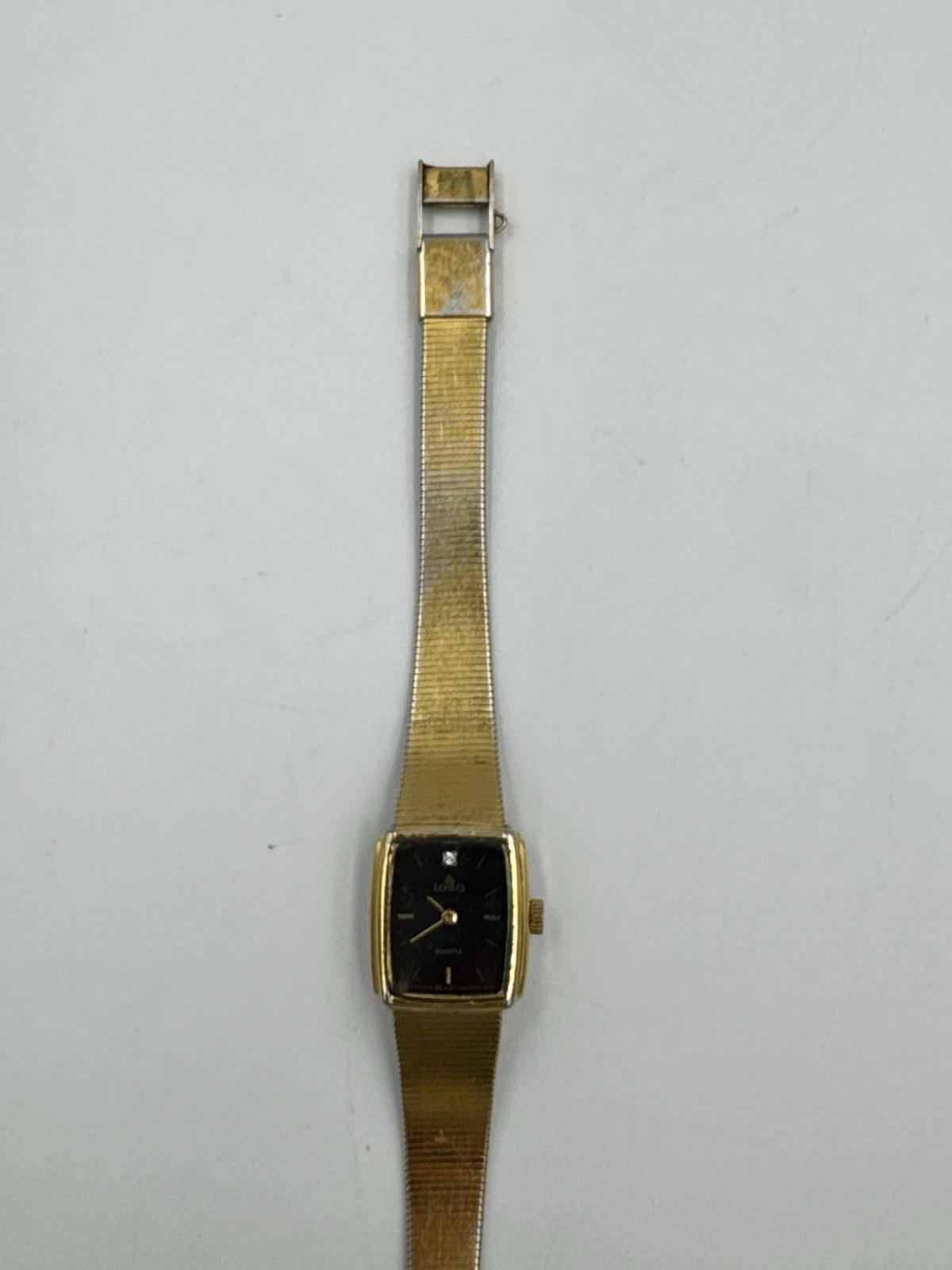 Vtg Lorus Watch Women V232-5490 16mm Gold Tone Black Dial