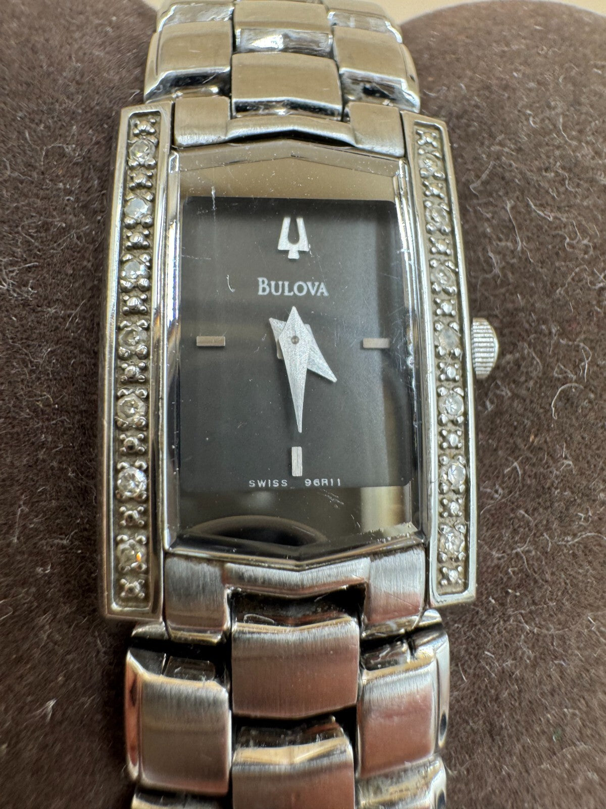 Bulova 96R11 Women's Swiss 14 Diamonds Stainless Steel Gray Dial Dress Watch VG+
