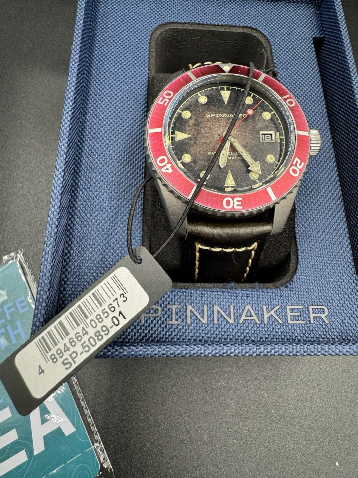 Spinnaker Wreck Red Ring and Gray with Leather Black Dial Wristwatch SP-5089-01