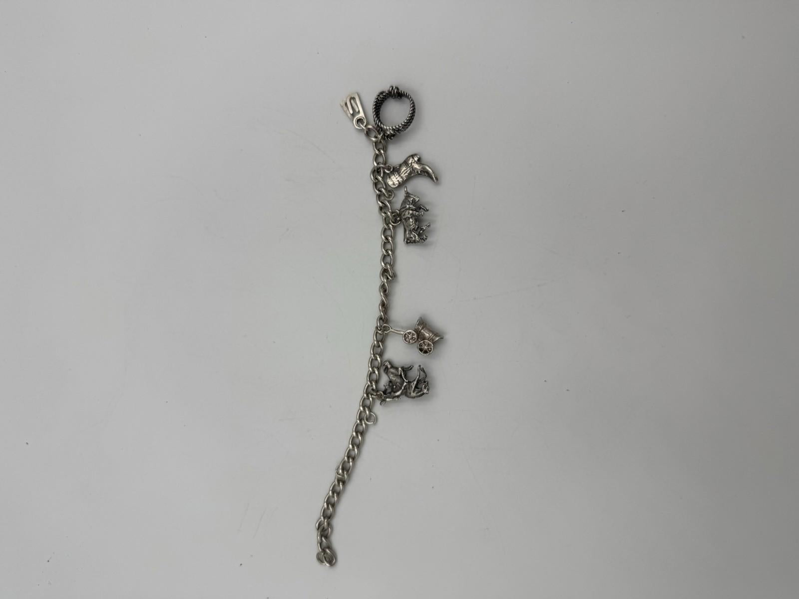 Vintage Sterling Silver Charm Bracelet Southwestern Cowboy Bull Boot Wild West G