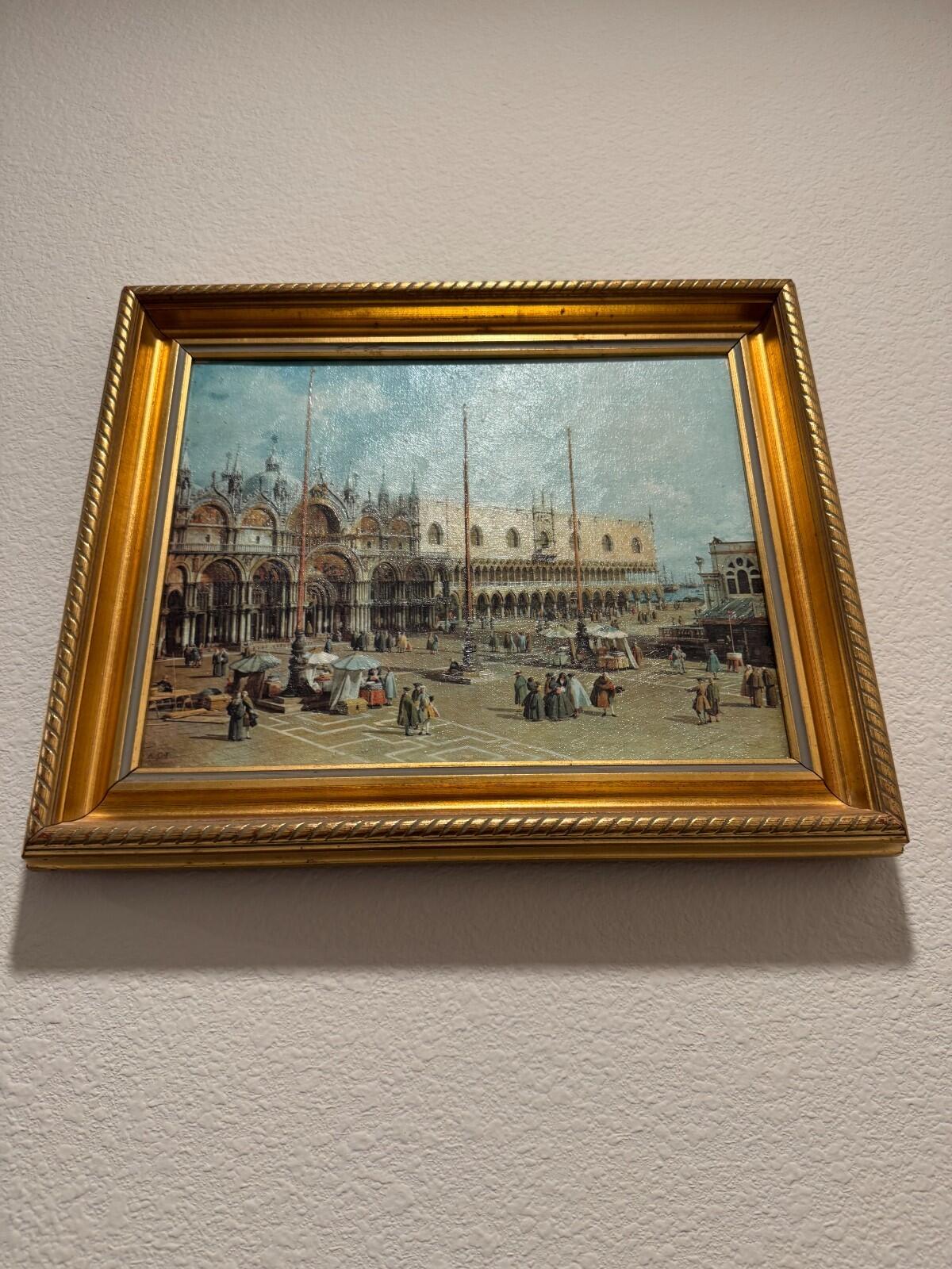 Vintage Framed Canaletto Reproduction Print Piazza San Marco Venice Great Condit