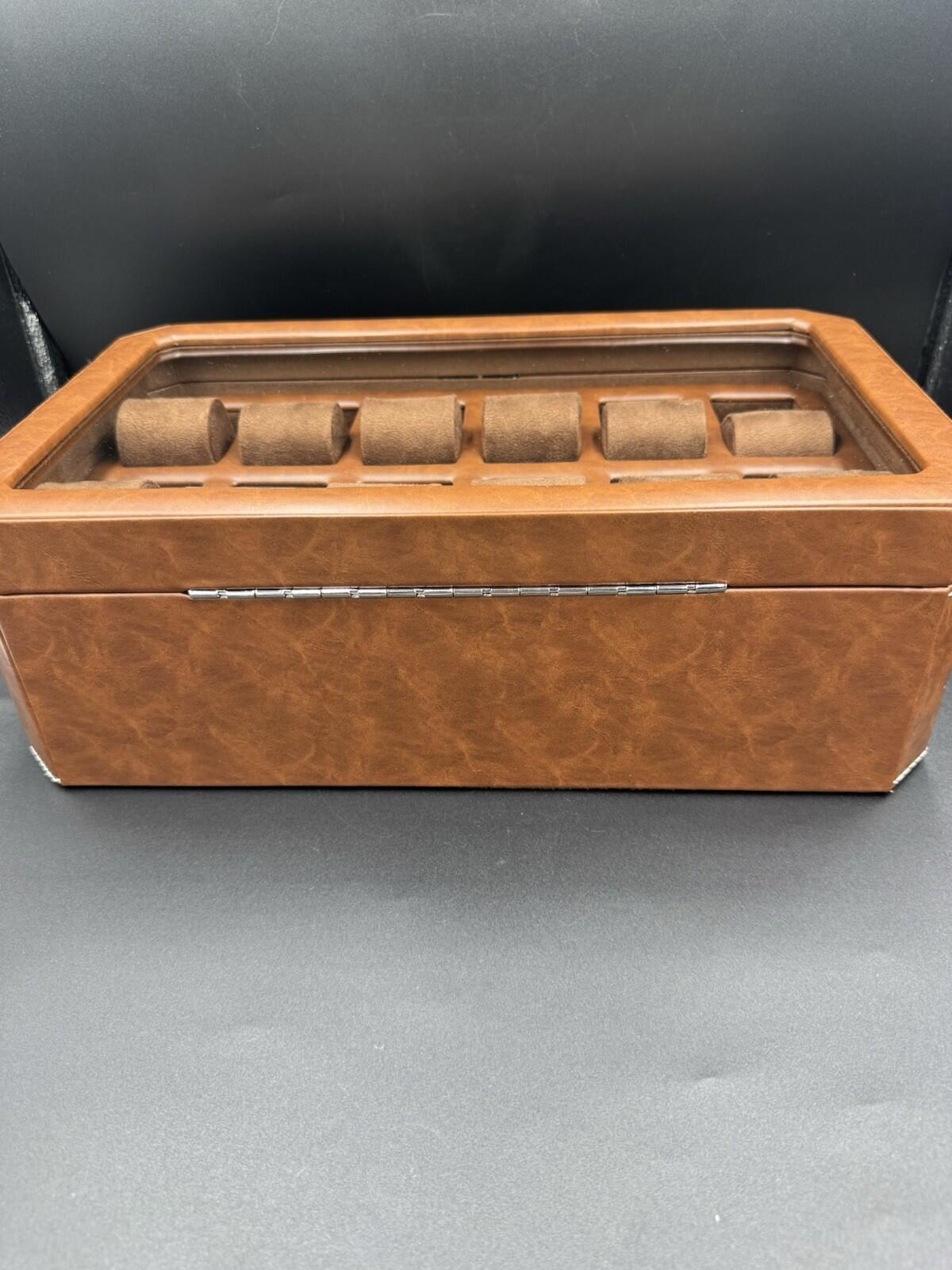 ROTHWELL 12 Slot Leather Watch Box - Luxury Case 12 - Tan / Brown - Near Mint Co