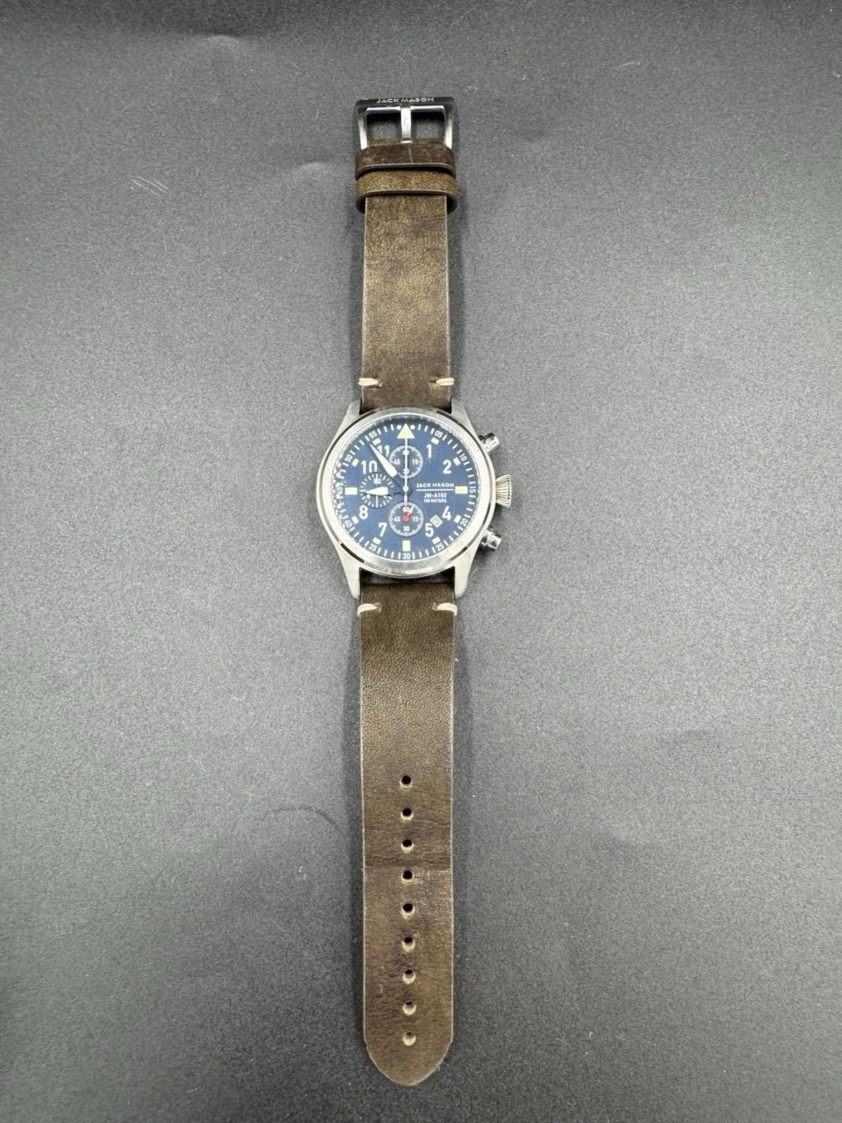 Jack Mason Men's Chronograph Watch Aviator Saddle Leather Strap JM-A102-018 VG+