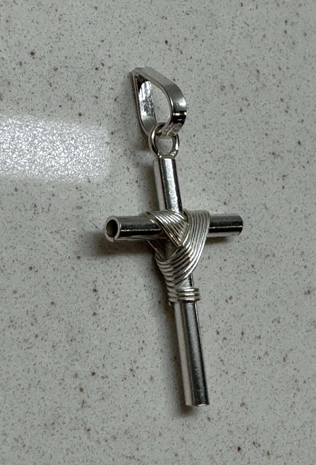 Mexico .925 Silver Wire Wrapped Religious Cross Pendant