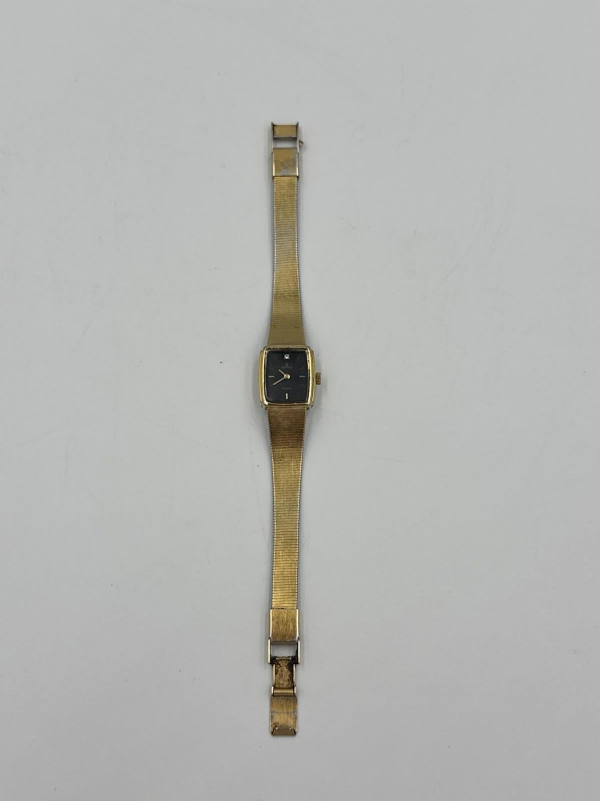 Vtg Lorus Watch Women V232-5490 16mm Gold Tone Black Dial