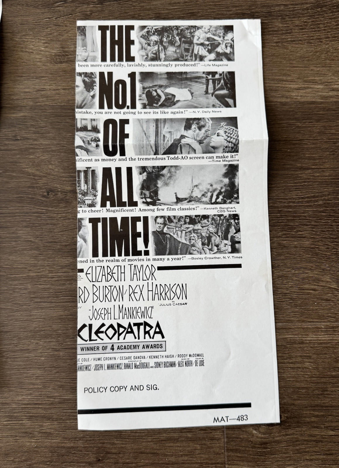 CLEOPATRA ORIGINAL MOVIE POSTER ELIZABETH TAYLOR 1963