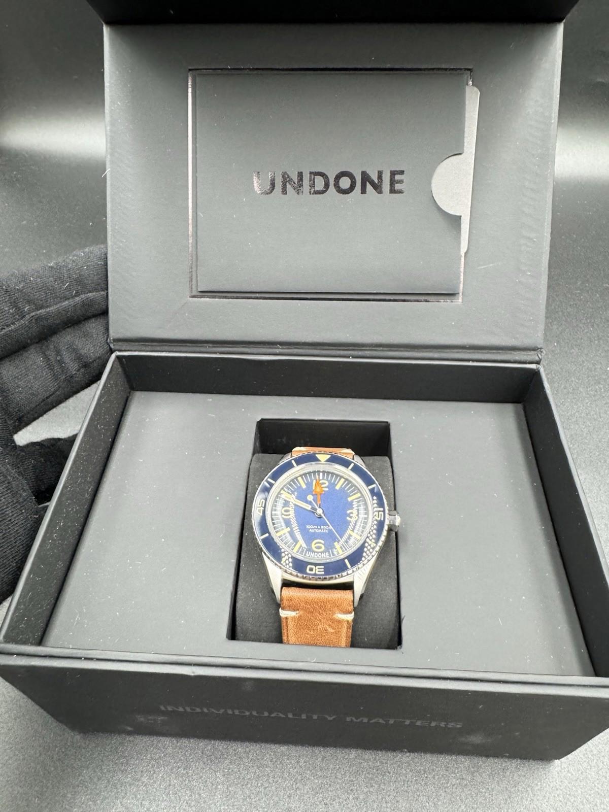 Undone Basecamp Classic Vintage Automatic Steel Blue Skin Men's Watch Brand New