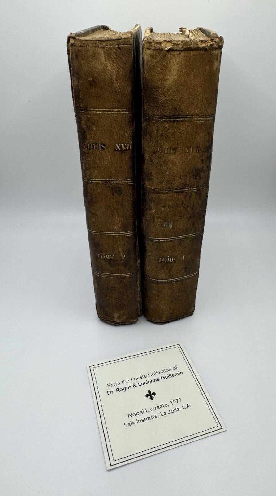 French 1868 LOUIS XVII Leather Paris Tome 1 & 2 Set of Two - Roger Guillemin 77
