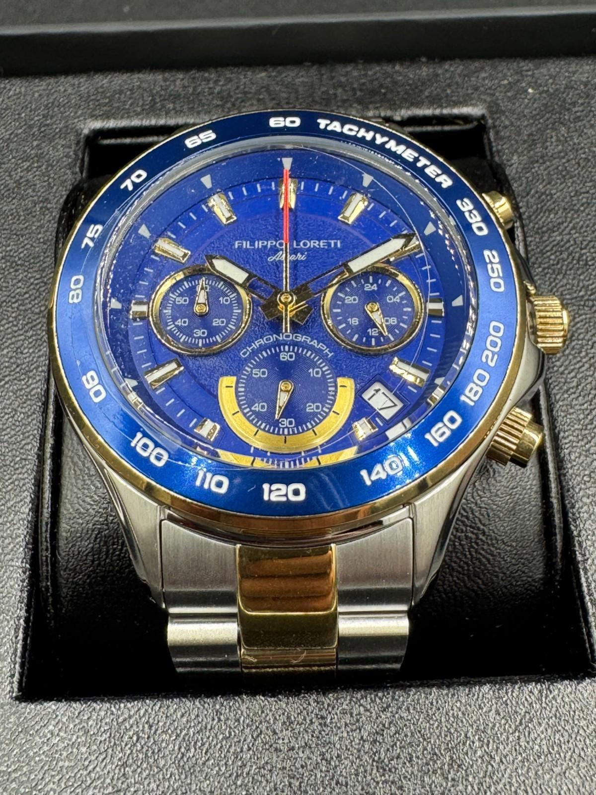 Filippo Loreti Ascari Monza Two Tone Blue Gold Steel Chronograph 42mm New Box MN