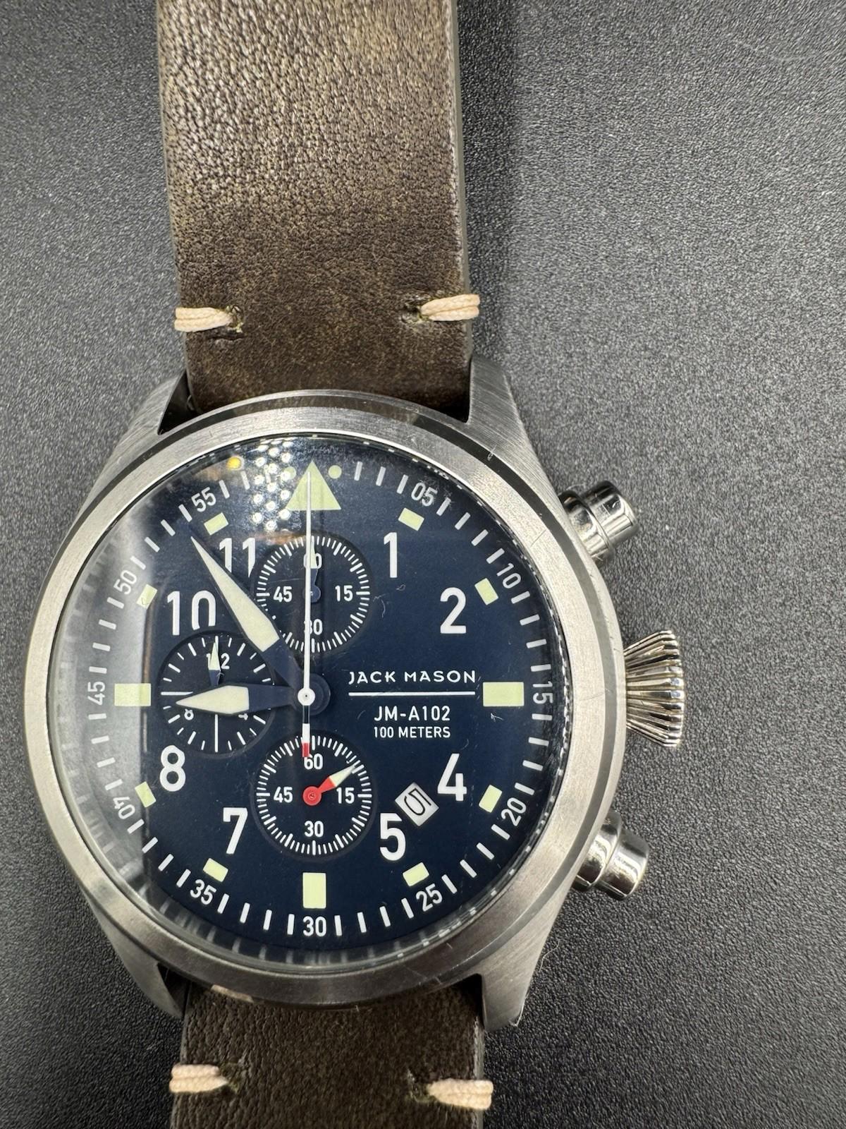 Jack Mason Men's Chronograph Watch Aviator Saddle Leather Strap JM-A102-018 VG+