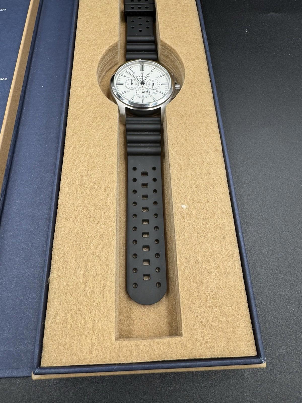 Jack Mason JM-F102 Chronograph Watch White Dial 38mm w/ Box Black Rubber Band OG