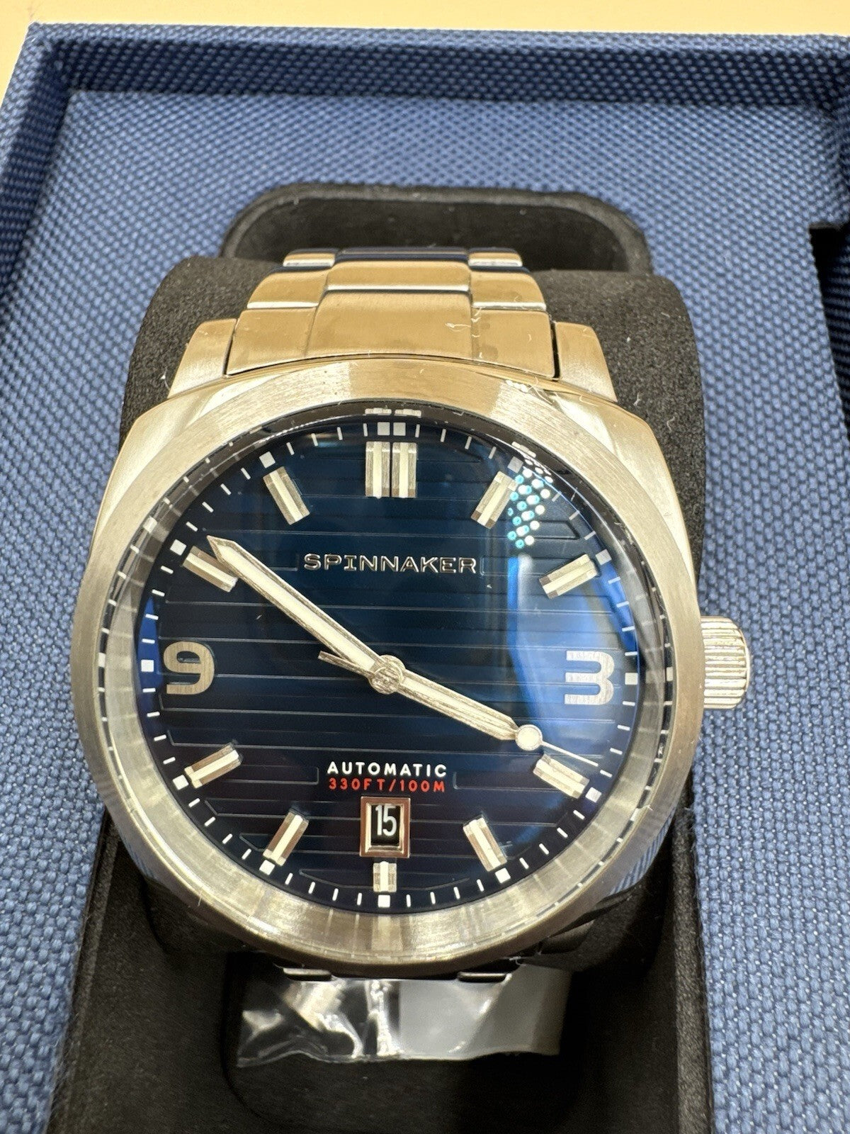 Spinnaker Hull Riviera SP-5073-22 Automatic 42mm Aegean Blue Steel Bracelet Box
