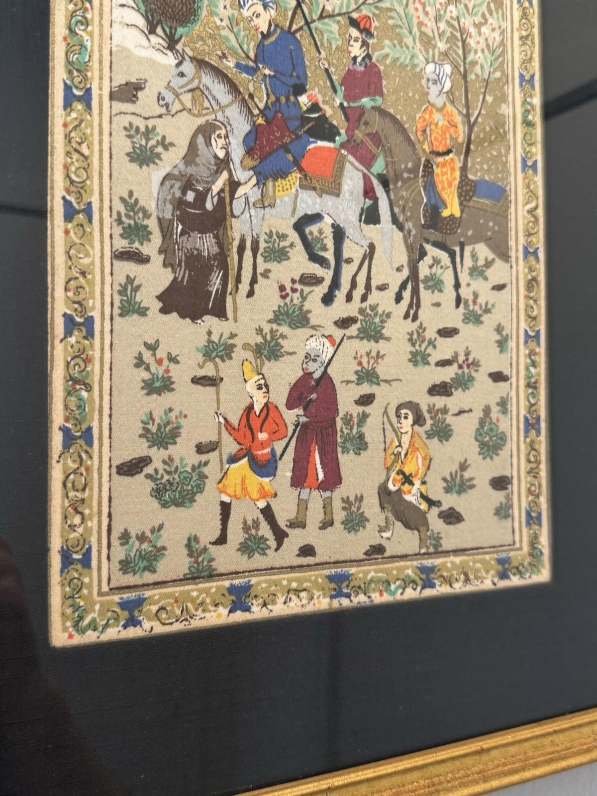 Persian Miniature Painting Royal Procession Tapestry Silk