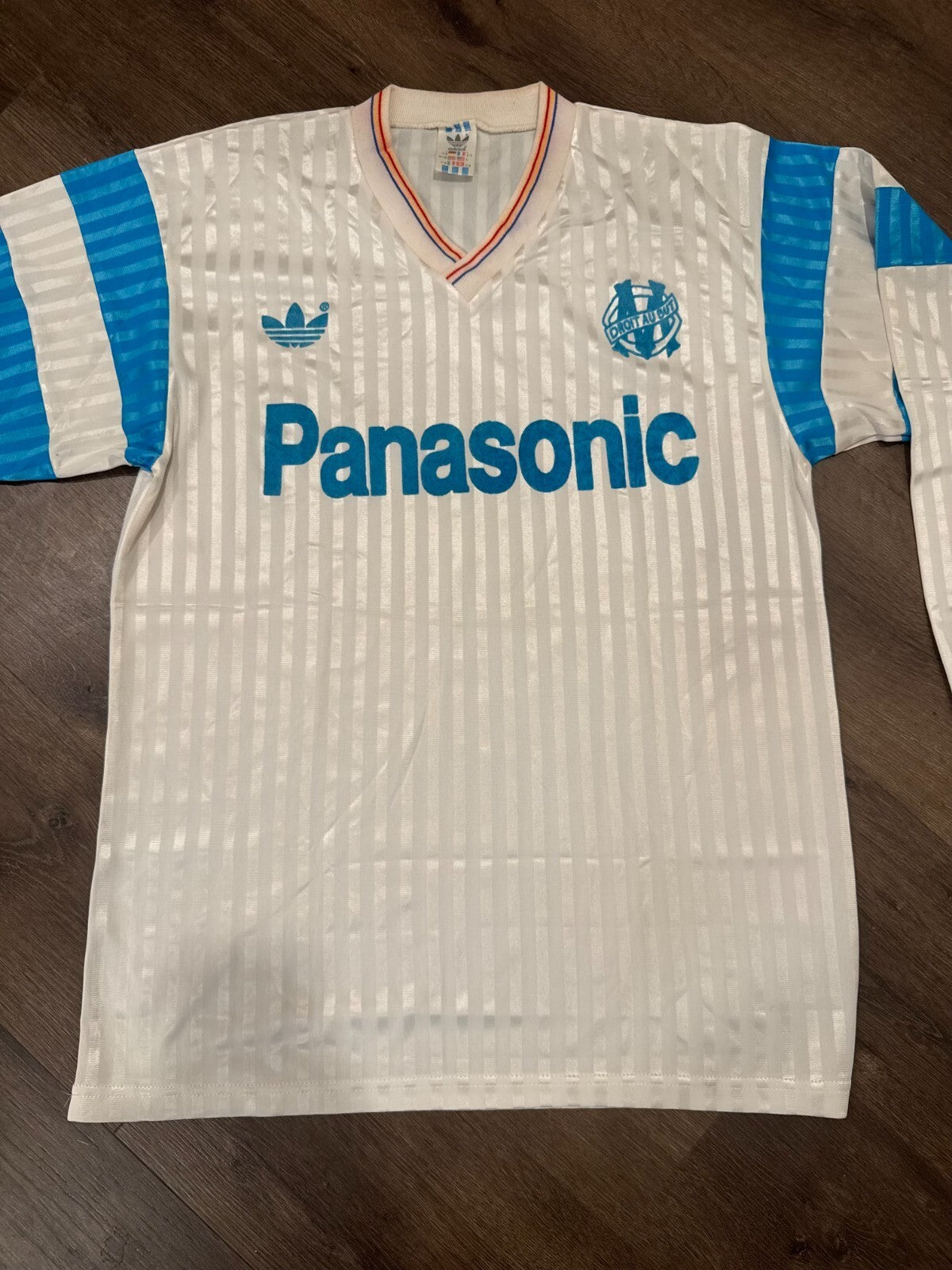 Vintage 1990 Home Kit Olympique Marseille Long Sleeve Football Jersey Large Rare