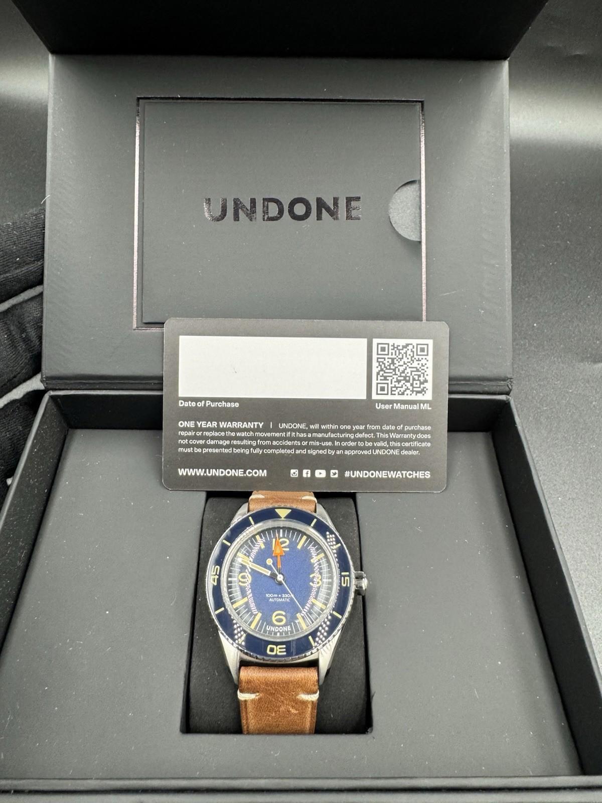 Undone Basecamp Classic Vintage Automatic Steel Blue Skin Men's Watch Brand New