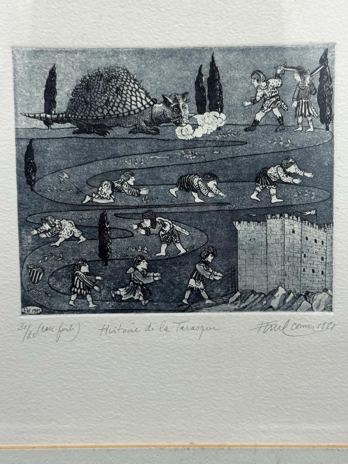Signed Paul Comolli ? Histoire de la Tarasque Etching Print 31/80 1981 Framed VG