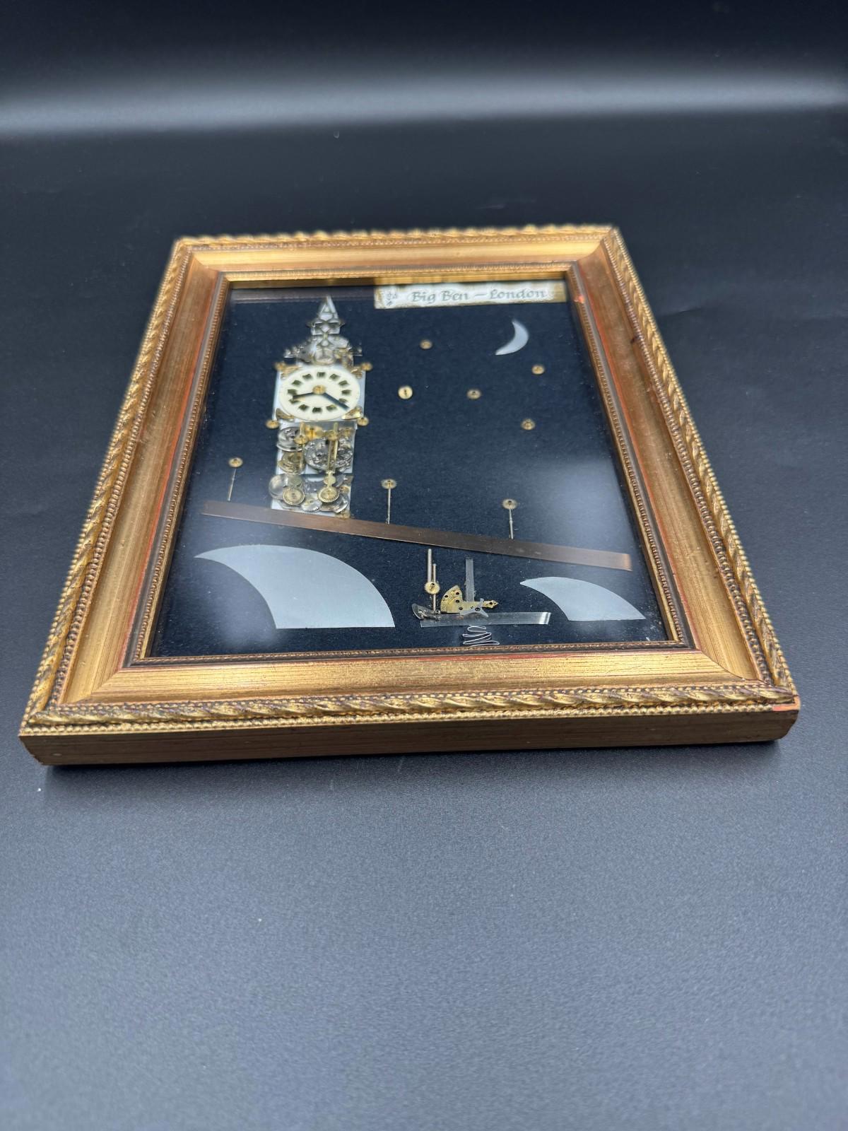 Vintage Framed Big Ben London Horological Collage Watch Parts Art Lucerna Unique