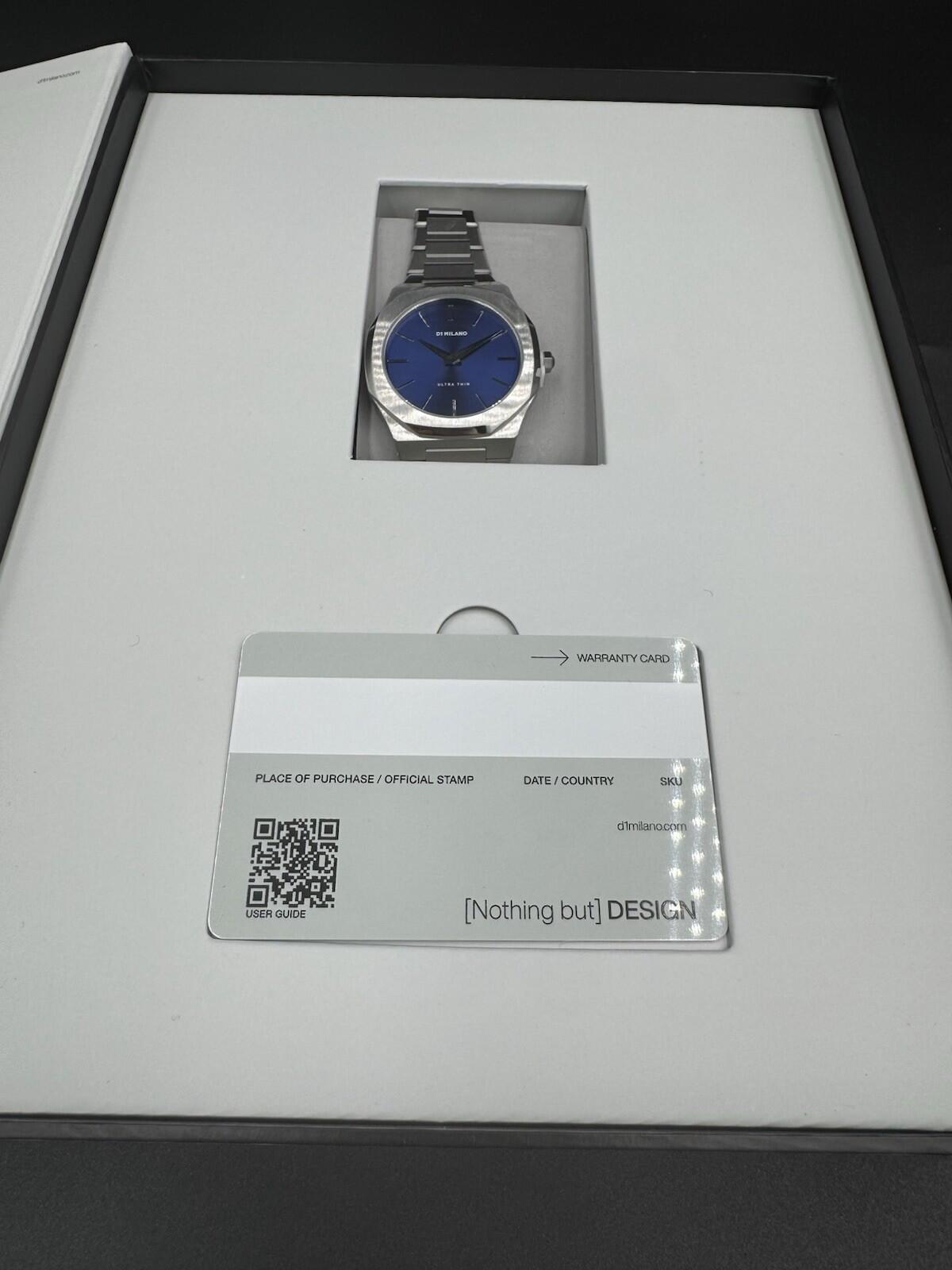 D1 Milano Ocean Blue Ultra Thin Silver Bracelet Watch 38mm Brand New Sealed Box