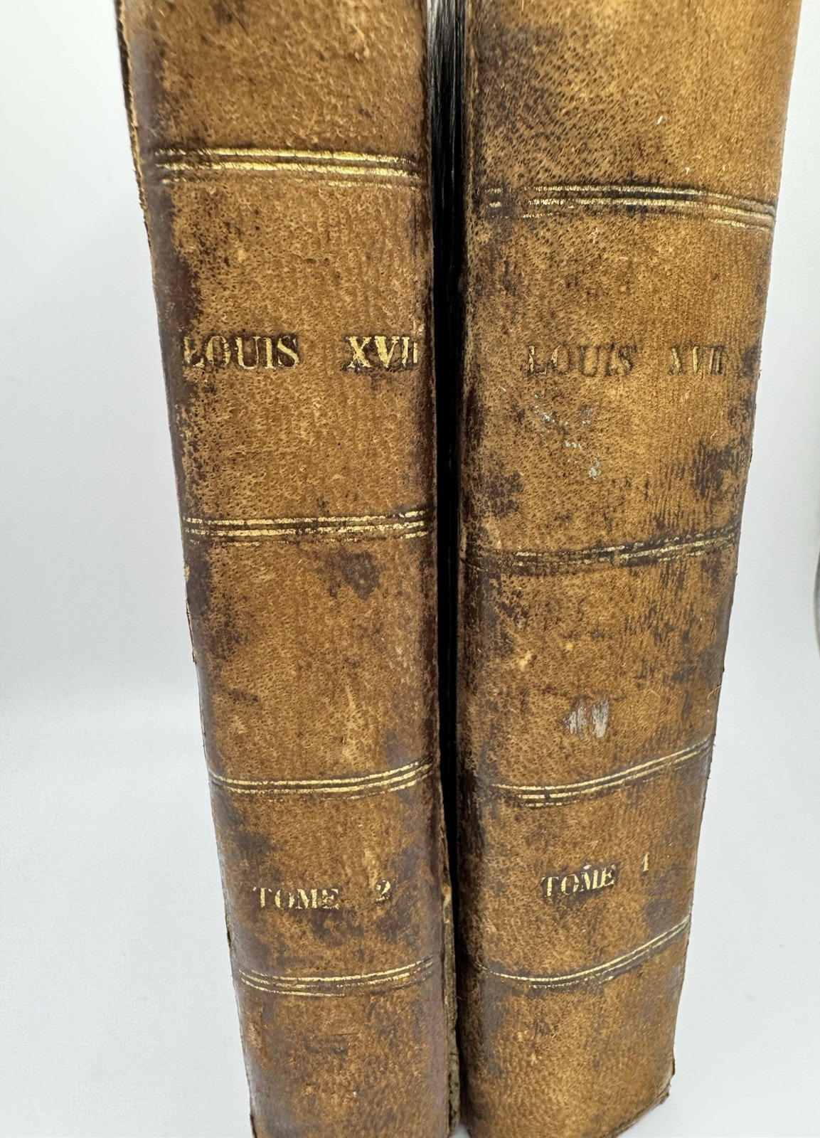 French 1868 LOUIS XVII Leather Paris Tome 1 & 2 Set of Two - Roger Guillemin 77