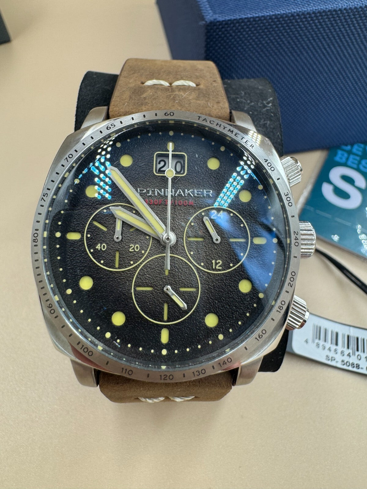 Spinnaker Hull SP-5068-02 Mens Chronograph 42mm Watch Brown Dial w Box and Paper
