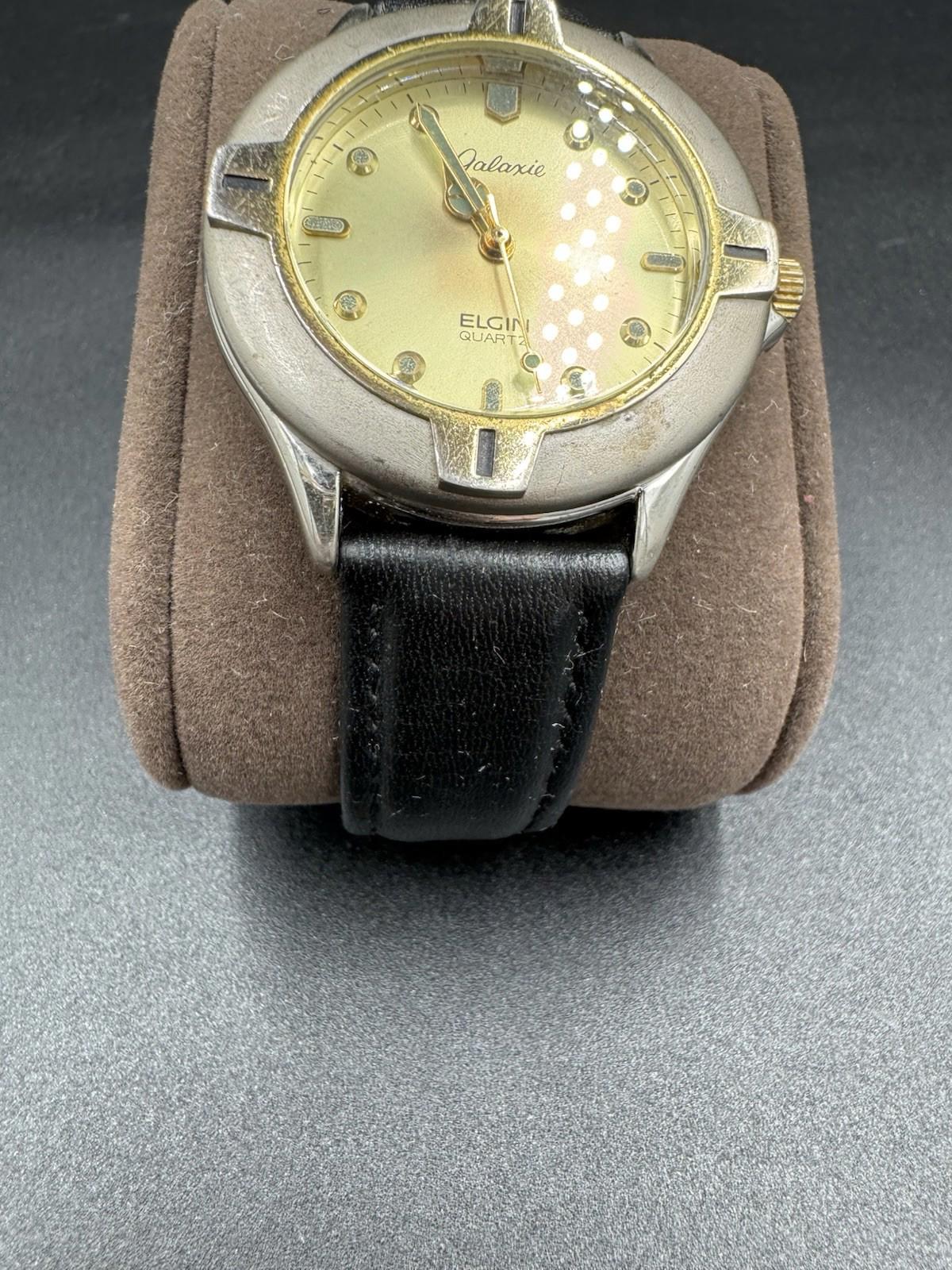 Vintage Galaxie by Elgin Quartz Two Tone Men's Wristwatch GE213 New Battery VG+