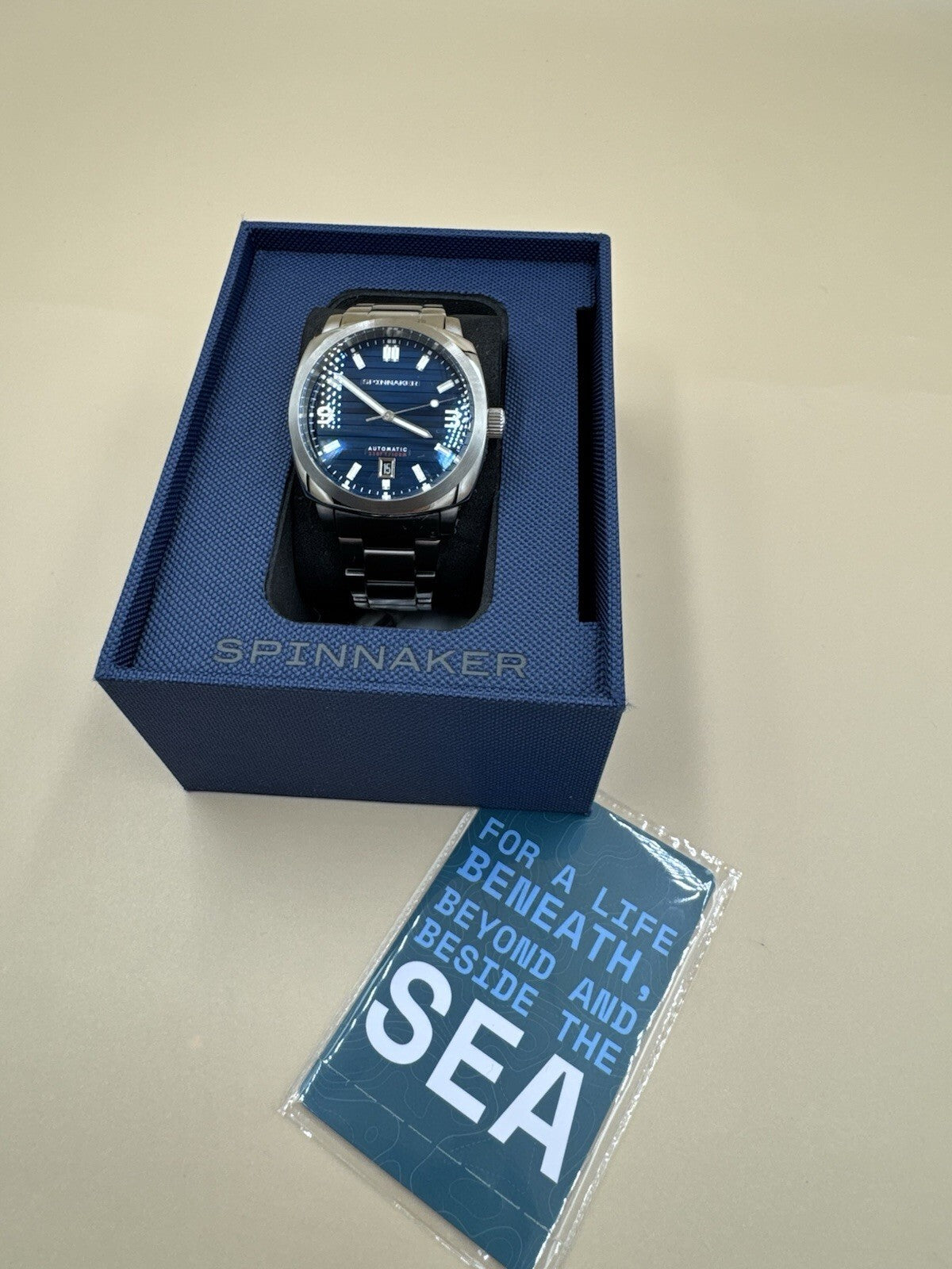 Spinnaker Hull Riviera SP-5073-22 Automatic 42mm Aegean Blue Steel Bracelet Box