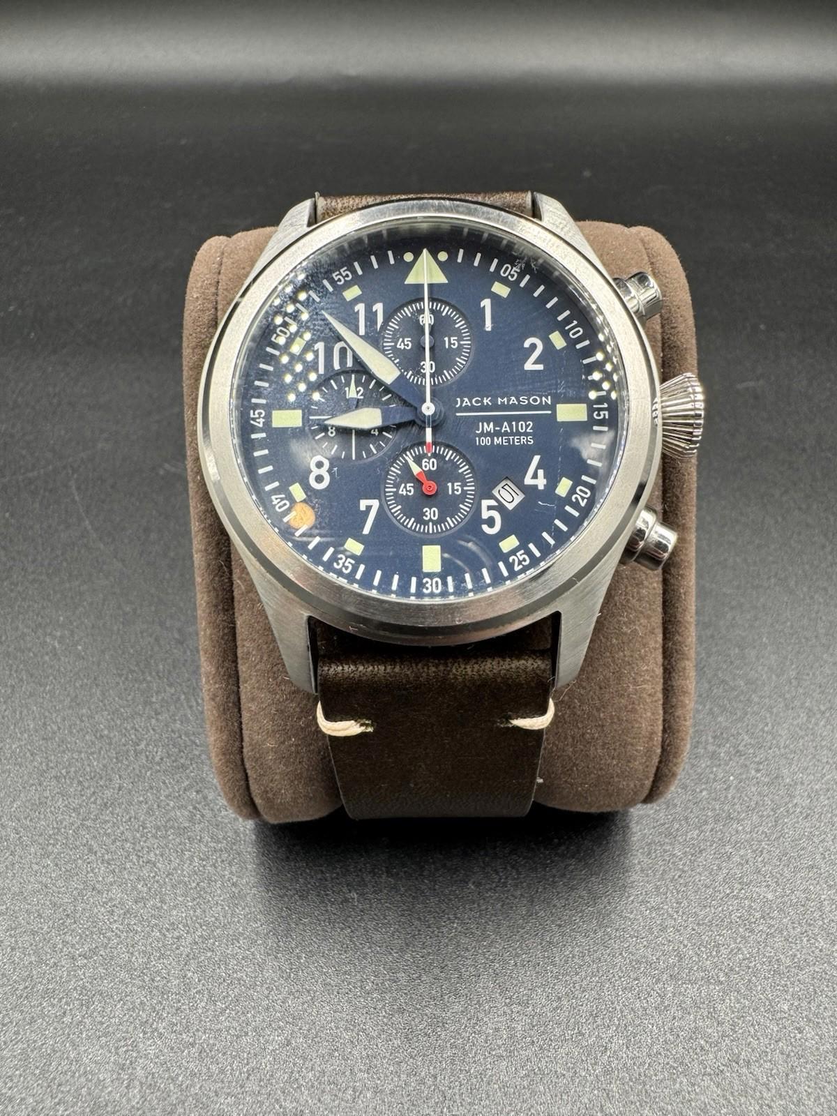 Jack Mason Men's Chronograph Watch Aviator Saddle Leather Strap JM-A102-018 VG+