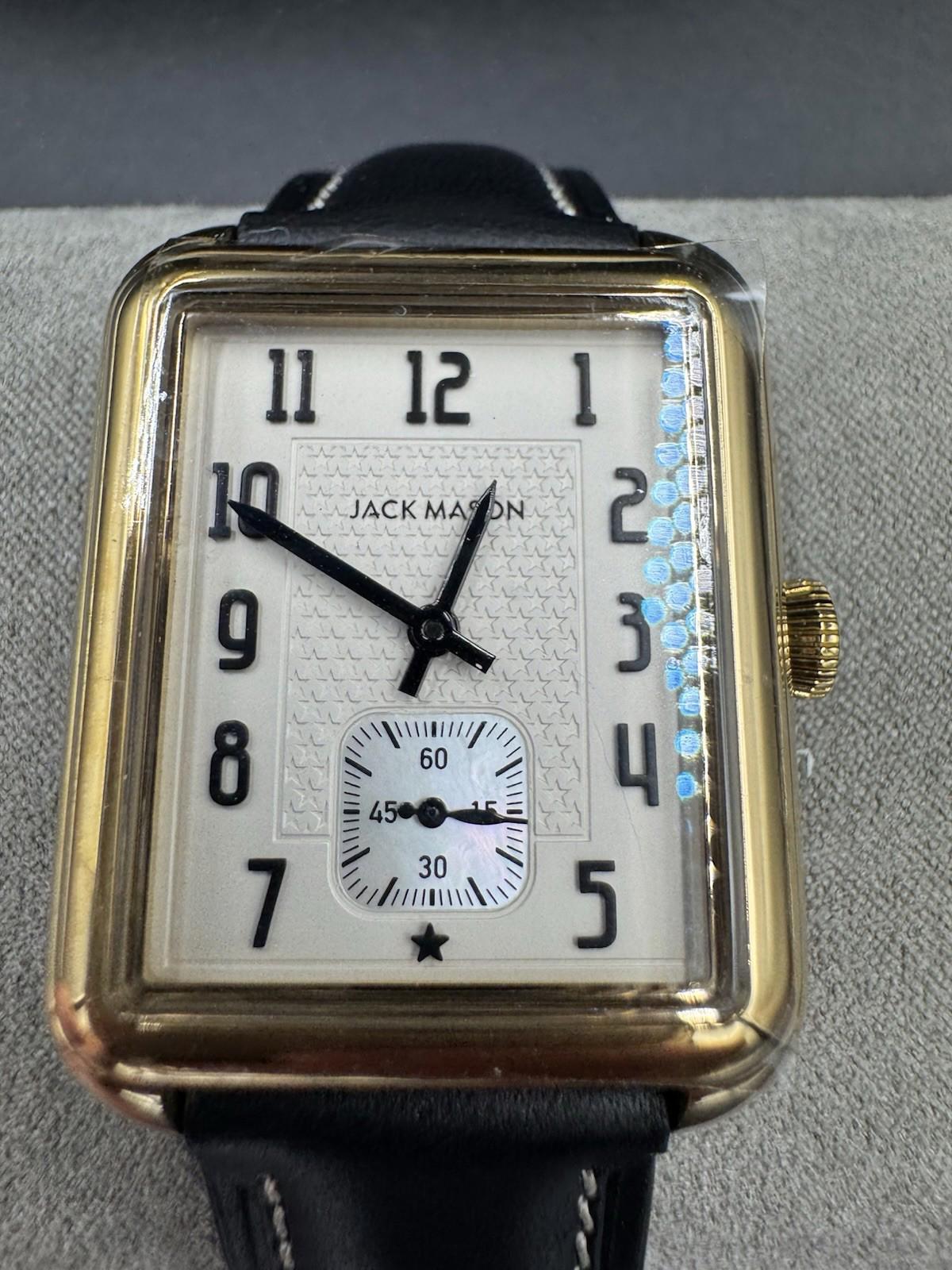 Jack Mason Issue No. 2 Heritage Rectangular Gold Tone Watch Black Leather #431B