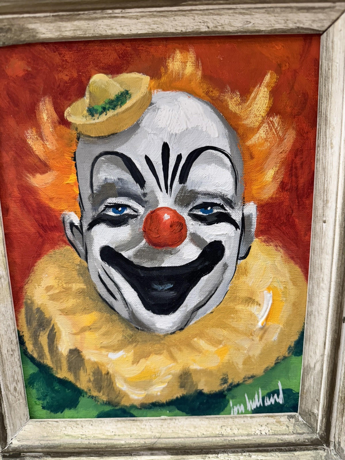 Jon Helland Clown Painting Signed Canvas Framed Painting