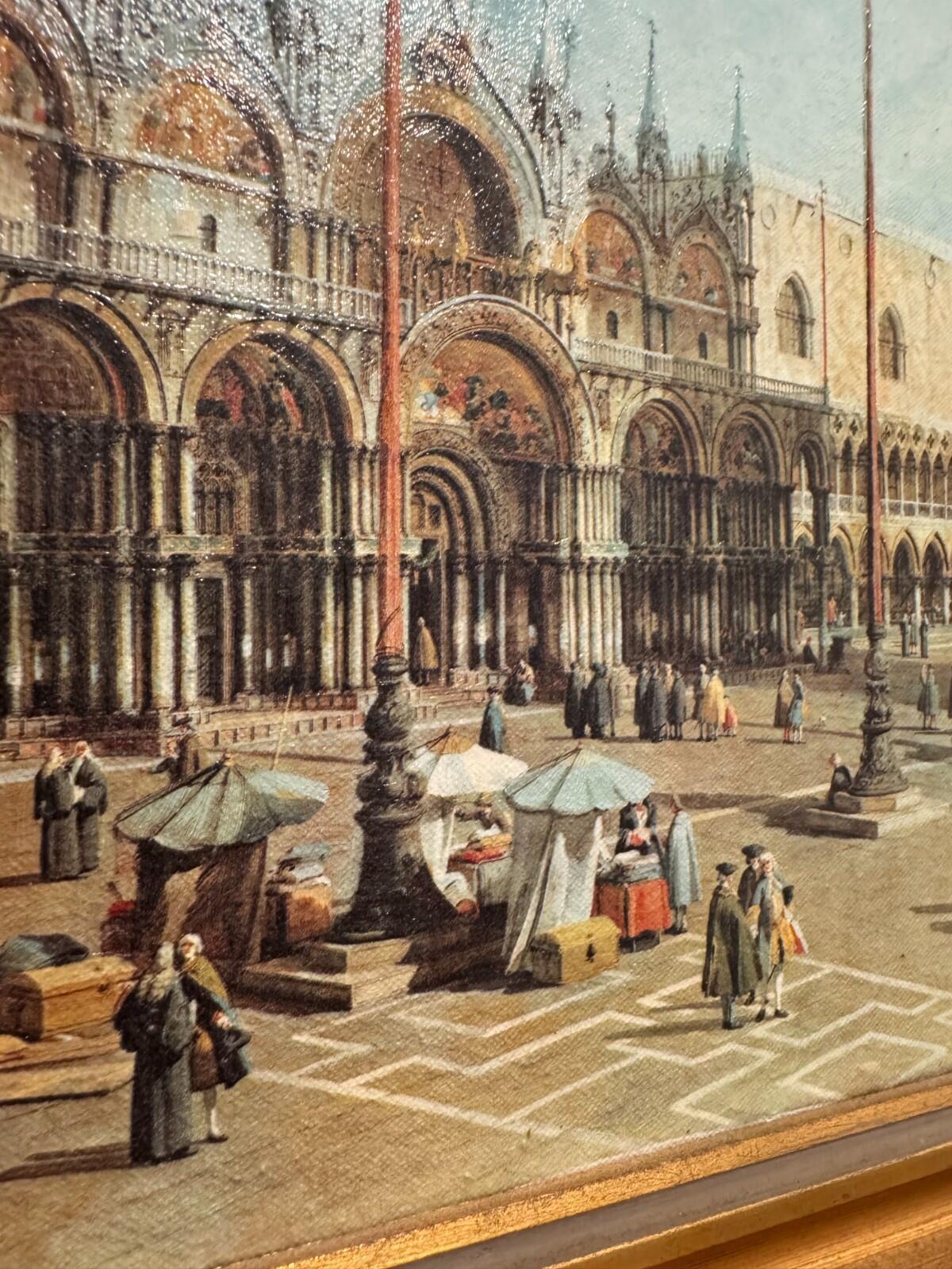 Vintage Framed Canaletto Reproduction Print Piazza San Marco Venice Great Condit