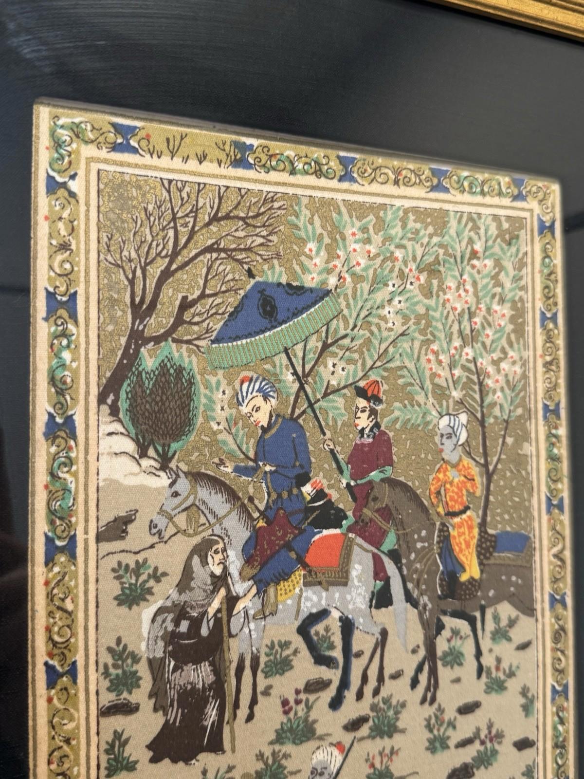 Persian Miniature Painting Royal Procession Tapestry Silk