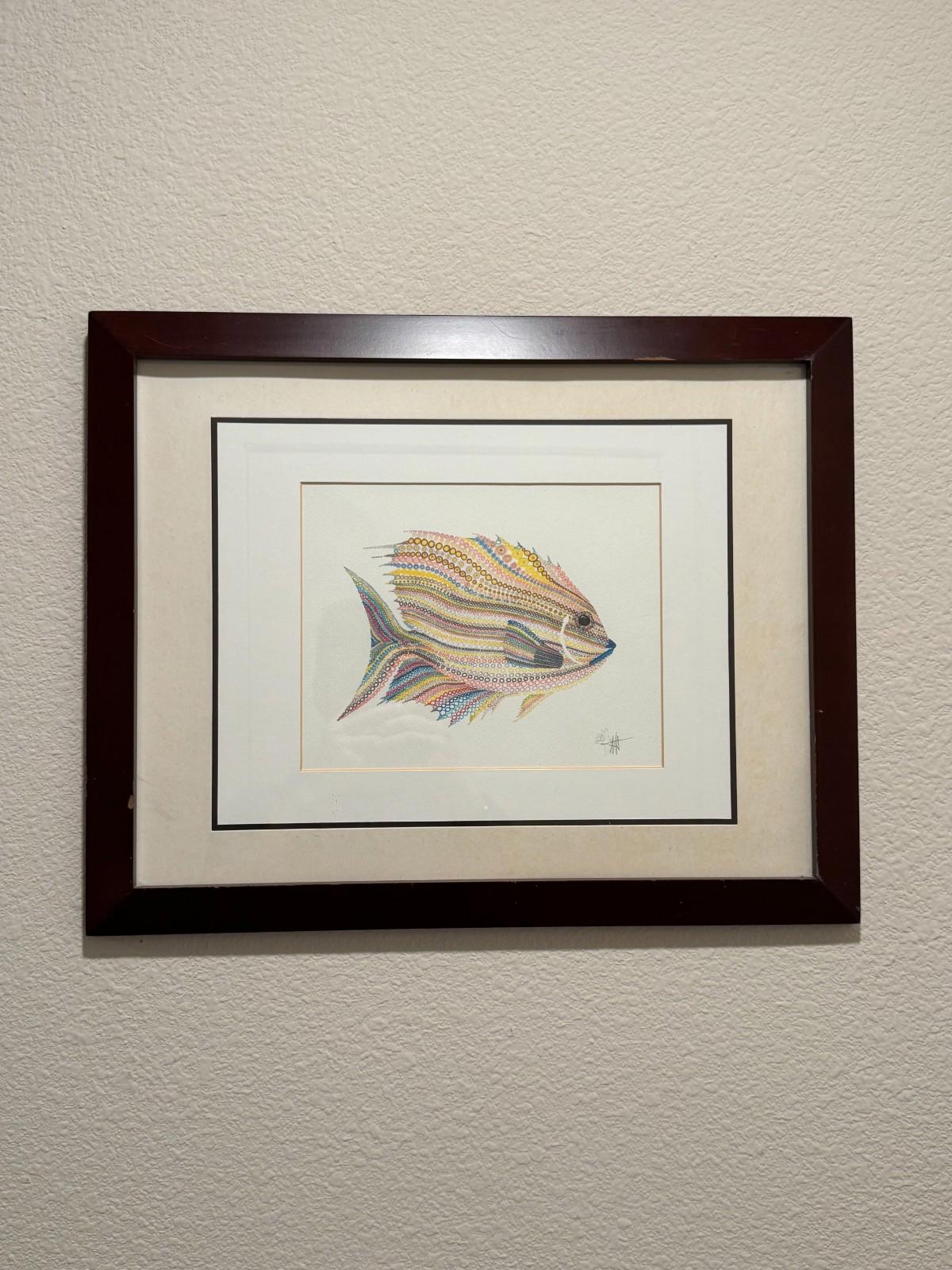 Scott Wright La Jolla Artist Framed Lionfish Watercolor Artwork Framed Bird Rock